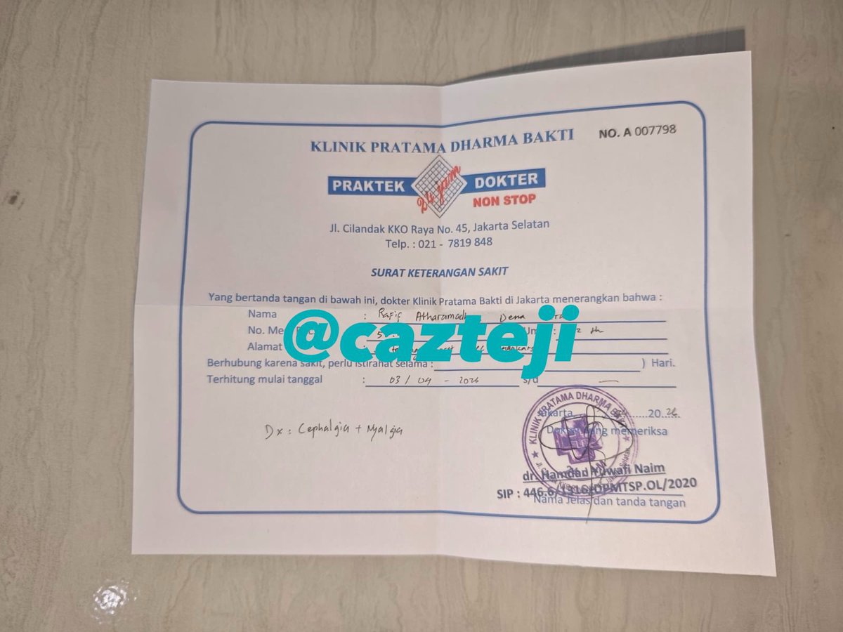 cajtezi's tweet photo. JUAL SURAT DOKTER KETERANGAN SAKIT / SEHAT ONLY 💰20K murah aman

✅ bisa request 
✅ dapet cap ttd
✅ bisa diprint 
✅ payment diakhir

t. wts wtb jasa joki trusted
#zonauang #zonaba #zonajajan #zonabu https://t.co/SYeoOqGLEt