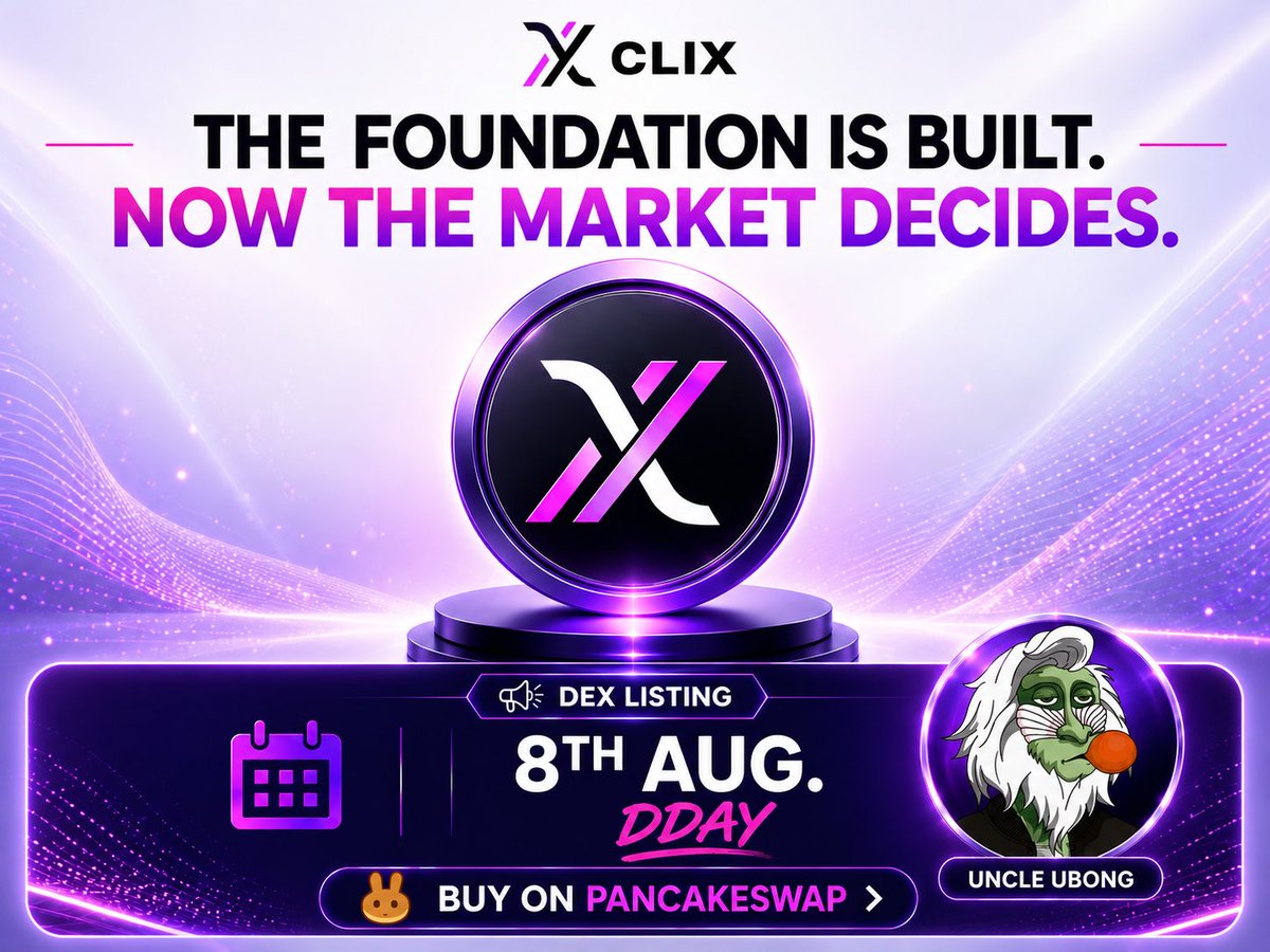 Ubong_007's tweet photo. Over the past few months, CLIX has focused on one thing, building a platform designed for long-term growth instead of short-term hype. 

Team listened and pushed listing closer as a response to community feedback.

Built for long-term value with revenue-driven utility, market buybacks, built-in scarcity, and staking rewards.

🎯 DEX Listing
08 August 2026, 12:00 PM UTC

💰 Buy on PancakeSwap: https://t.co/1gyVDJop2Y

👉 Explore the Testnet: https://t.co/TBmLcUMEqN

The next chapter begins on 08 August.