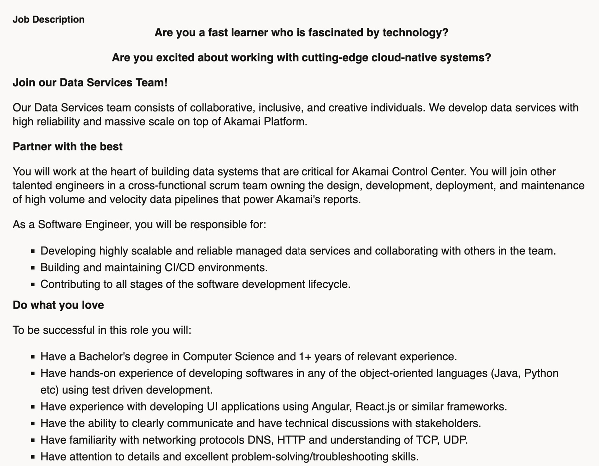 dbmittal's tweet photo. 🚀 Akamai is hiring Software Engineers!

💼 Experience: 1+ years
🌍 Location: Remote
🎓 Eligible Batches: 2025, 2024, 2023

Interested? DM me for a referral.

#Akamai #Hiring #SoftwareEngineer #RemoteJobs #Jobs #TechCareers #Referral https://t.co/vzLRWd4agc