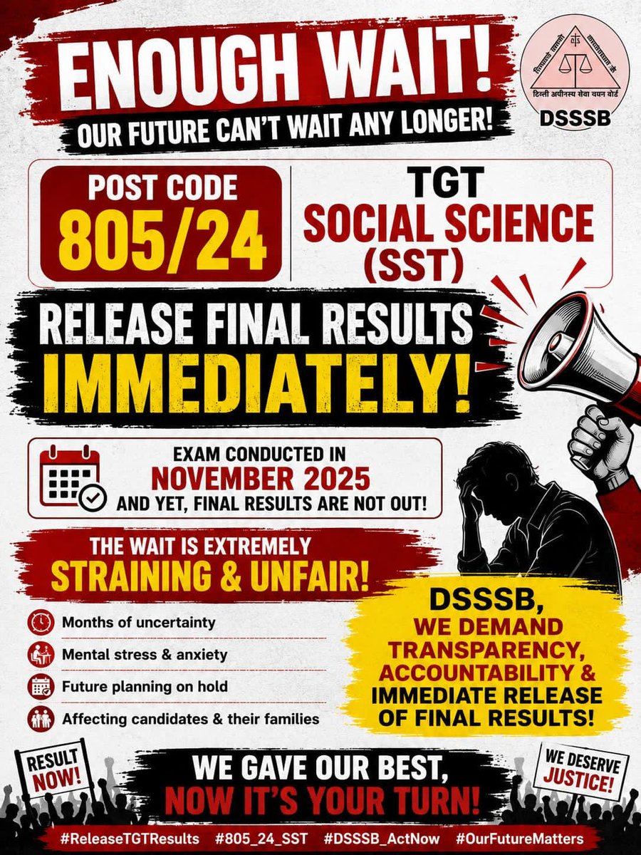 ParasKhatrii's tweet photo. Final Result कब आएगा???? 
Dsssb tgt social science 2024 vacancy final result pending till now☹️805/24 post code
@dsssbofficial @CMODelhi @DelhiGovDigital @ashishsood_bjp @Dir_Education @LtGovDelhi @timesofindia @the_hindu @NavbharatTimes https://t.co/f7SPggS1x7