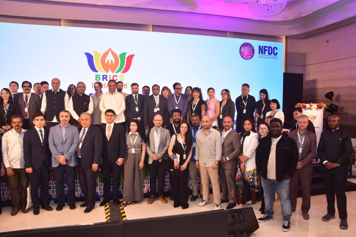 PIBMumbai's tweet photo. #BRICSWAVESBazaar,  a premier international marketplace for the creative economy, bringing together over 500 delegates from BRICS member and partner countries, has started in Mumbai today.

The opening ceremony was graced by Shri @ShelarAshish, Minister of Electronics, IT, AI and Culture in Govt of Maharashtra; Secretary, @MIB_India  Shri Chanchal Kumar; Shri @AshGowariker, Festival Director, @IFFIGoa and renowned filmmaker; Shri Rajiv Bodwade, JS (MER -III)  @MEAIndia; Shri Senthil Rajan, JS, @MIB_India; and MD, @nfdcindia Shri Prakash Magdum, amongst the other dignitaries.

#BRICSIndia2026 WAVES Bazaar, to be held over two days, aims to strengthen collaboration among BRICS member and partner countries by creating opportunities for dialogue, business engagement, knowledge exchange, and cross-border partnerships across the audiovisual and creative industries.

#CreativeEconomy
