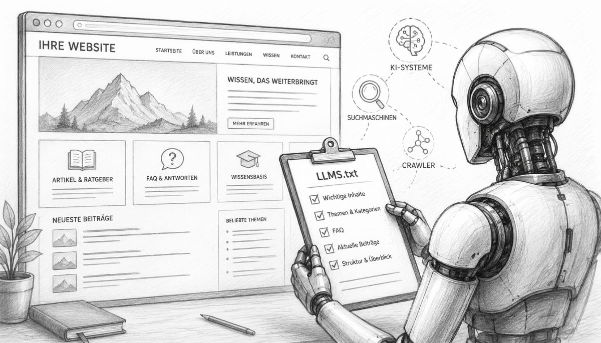 Viele Unternehmen investieren viel Zeit in hochwertige Fachartikel, Dokumentationen und FAQ-Bereiche. Doch wie finden KI-Systeme künftig die wichtigsten Inhalte einer Website? Genau hier setzt der neue Standard LLMS.txt an. In diesem neuen Beitrag zeige ich, wie das Format funktioniert und welche Chancen es bietet. Verständlich erklärt – auch ohne technisches Vorwissen. Dazu gibt's ein kostenloses WordPress-Plugin zum Download, womit sich ohne Programmierkenntnisse automatisch eine LLMS.txt erzeugen lässt. Neue Beiträge und aktualisierte Inhalte werden dabei automatisch berücksichtigt.