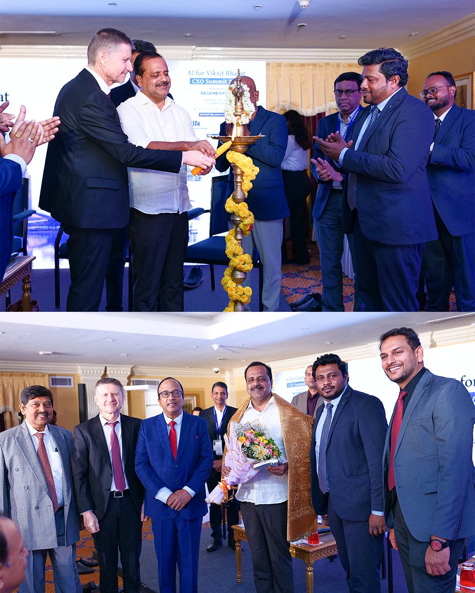regenesys_ai's tweet photo. A landmark day for Regenesys AI! 🚀

The AI for Viksit Bharat CXO Summit 2026 in Bengaluru brought together leaders shaping India's AI future.

Honoured to welcome Shri U.T. Khader as Chief Guest to inaugurate the summit.

@utkhader 

#RegenesysAI #AIForViksitBharat #Bengaluru https://t.co/cQa5L3n0Th