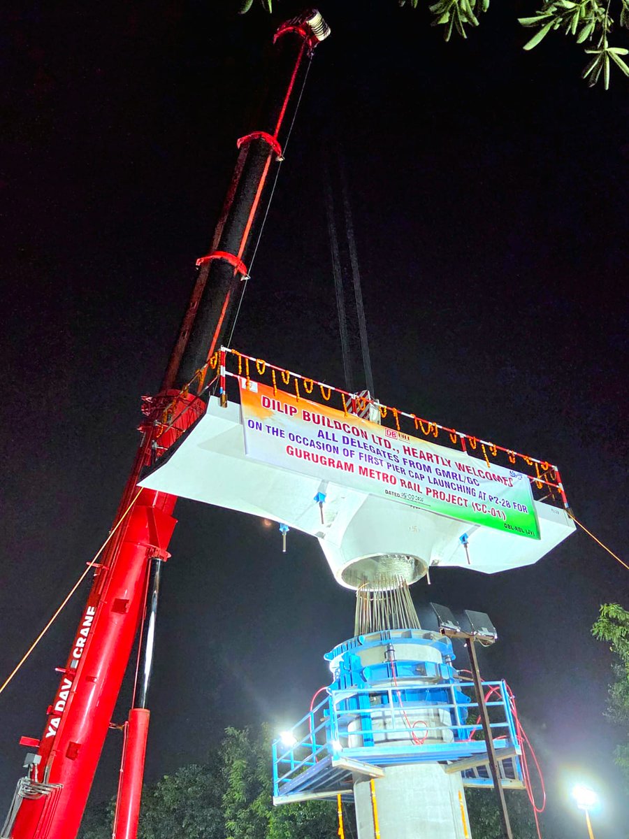 GurugramRail's tweet photo. Gurugram Metro Erects First Pier Cap, Construction Enters Key Phase

GURUGRAM, August 6, 2026: The Gurugram Metro project has achieved a major construction milestone with the successful erection of its first pier cap (P-2-28), marking a significant step forward in the  project. https://t.co/NGGCoBCMS5