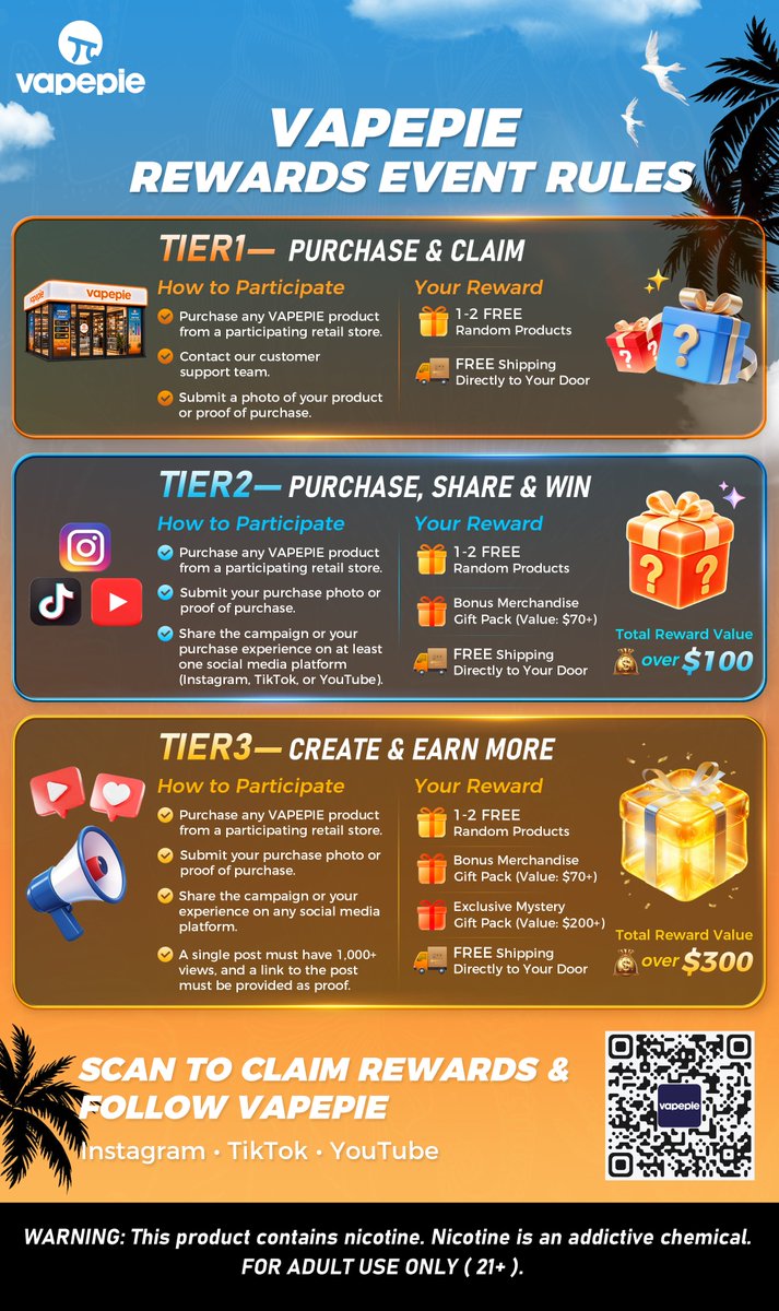 VPPIE_Official's tweet photo. 🔥 The VAPEPIE In-Store Event is officially live!  #VAPEPIESHOWOUT2026 #VapePieEvent #VapePiephysicalstore

✨ Check the event guide
📍 Find participating locations
🎁 Take part in the experience

Visit the link below for full details👇

https://t.co/GxgjvG9TEI

21+ only. https://t.co/F5EQpEOzDI