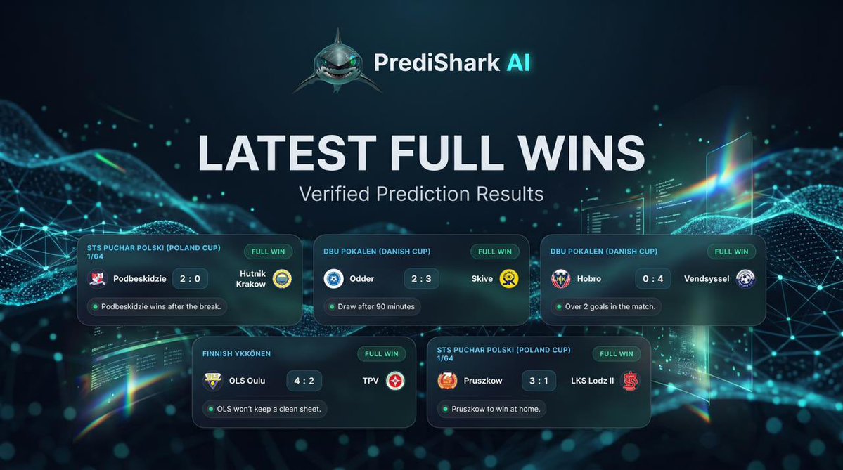 PrediSharkAI's tweet photo. Most people watch football.
We read it before it happens. π¦
Another day. Another set of verified wins.
Join those who prefer data over luck.
#PrediSharkAI #AI #Predictions https://t.co/undhdsgeqg