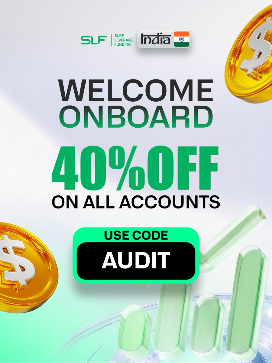 Propfirms_Audit's tweet photo. ๐ Partnership Announcement!
We're excited to partner with @SureLeverage India ๐ฎ๐ณ
๐ฅ 40% OFF on all accounts
๐ Use Code: AUDIT
๐ Check Out: https://t.co/VjJcUBV6V6
Start your funded trading journey today! ๐
#SureLeverageFunding #SLFIndia #PropFirm #Trading https://t.co/2TH8dqfkjW