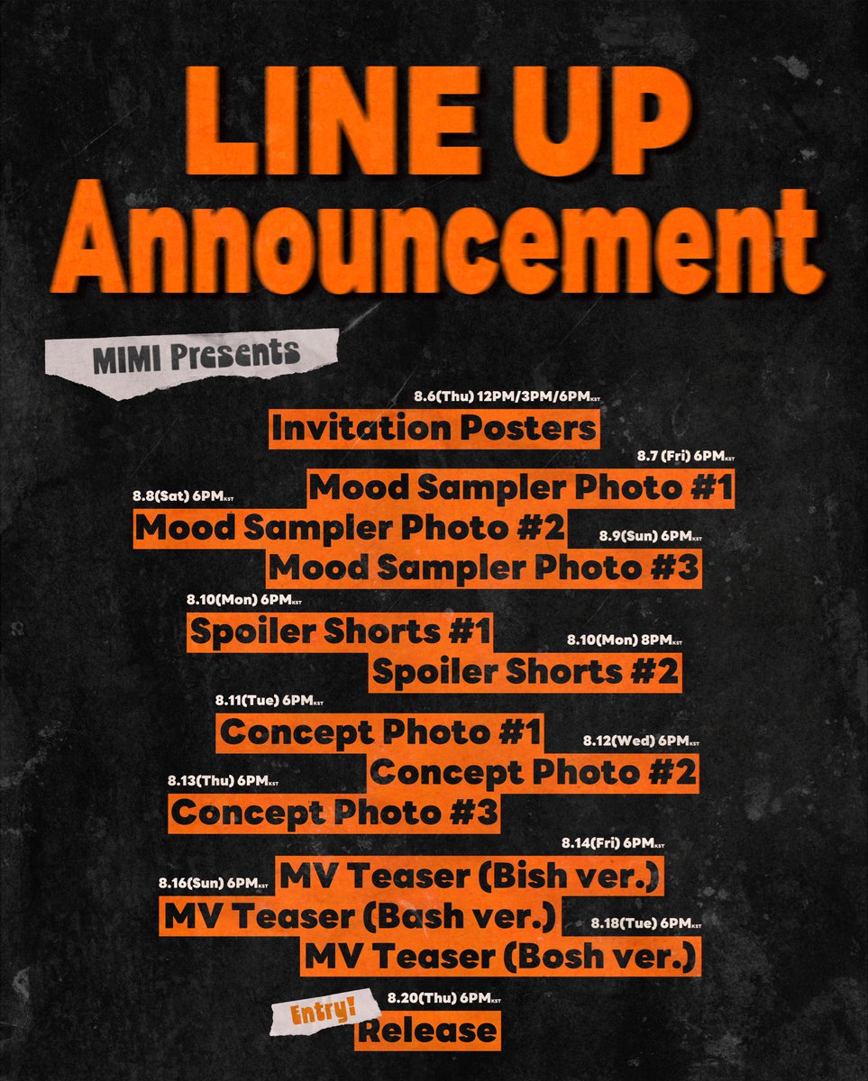 8_OHMYGIRL's tweet photo. Invitation Posters | MIMI Presents
Line up Announcement🎤

MIMI (OH MY GIRL) 1st Single
‘Bish Bash Bosh’

2026.08.20 6PM (KST)

#MIMI #미미
#OHMYGIRL #오마이걸
#BishBashBosh https://t.co/sJRTPlHeFz