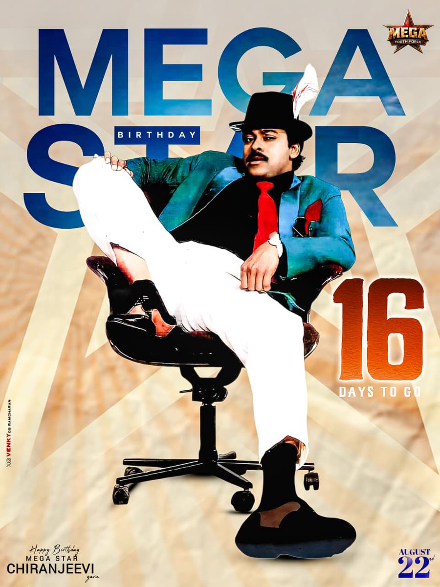 MMPF_fansClub's tweet photo. 16 Days to Witness the Biggest Fan Celebration! 🔥❤️

One Man. Infinite Inspiration. Endless Love.

Let's make this birthday unforgettable for our Megastar @KChiruTweets Garu.

#MegastarChiranjeevi #MegaStarBDayMonth https://t.co/oMeAePp6Jh