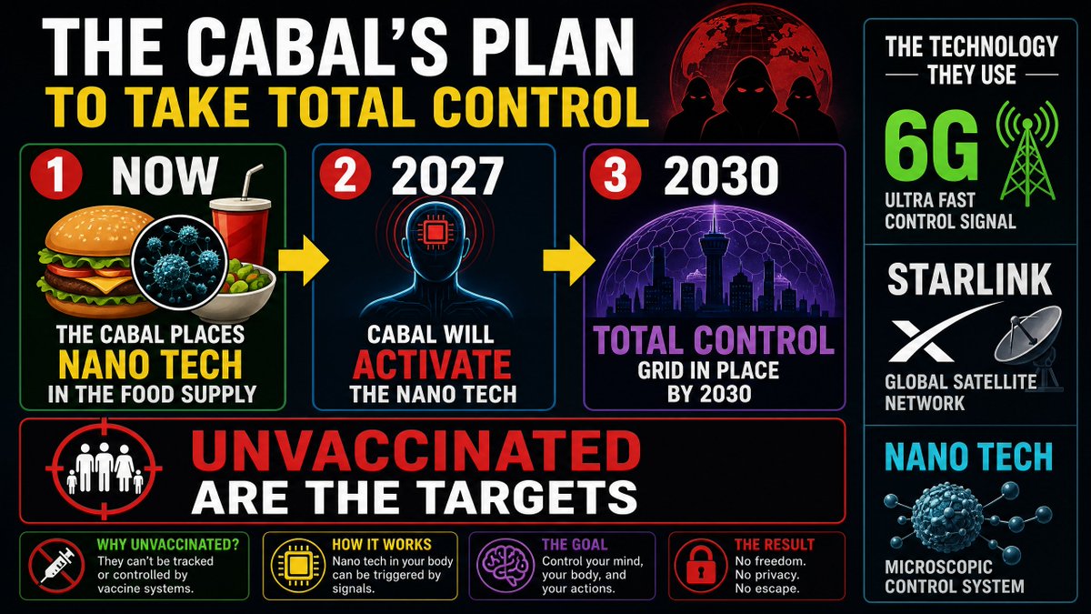NanoTechRollout's tweet photo. The Cabal's Plan To Take Total Control

Join our Substack &amp; get email alerts: https://t.co/NyGzr0w2kz

https://t.co/AQqfmvPMTb 

Fight The Censorship - Like, Comment &amp; Re-Tweet https://t.co/kT8AgIEBZv