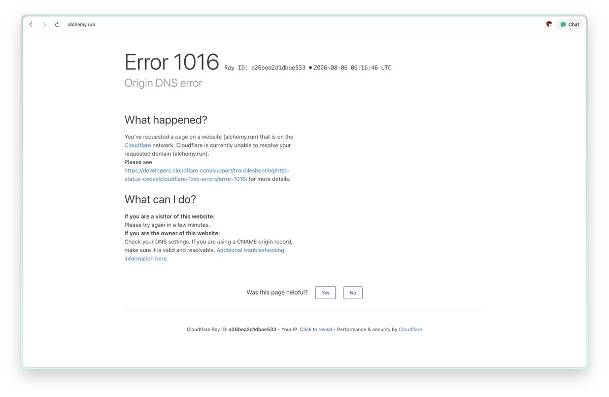 gabeins_'s tweet photo. @alchemy_run when your ci deploy workflow is running, the website goes down https://t.co/ZomqajBUsi