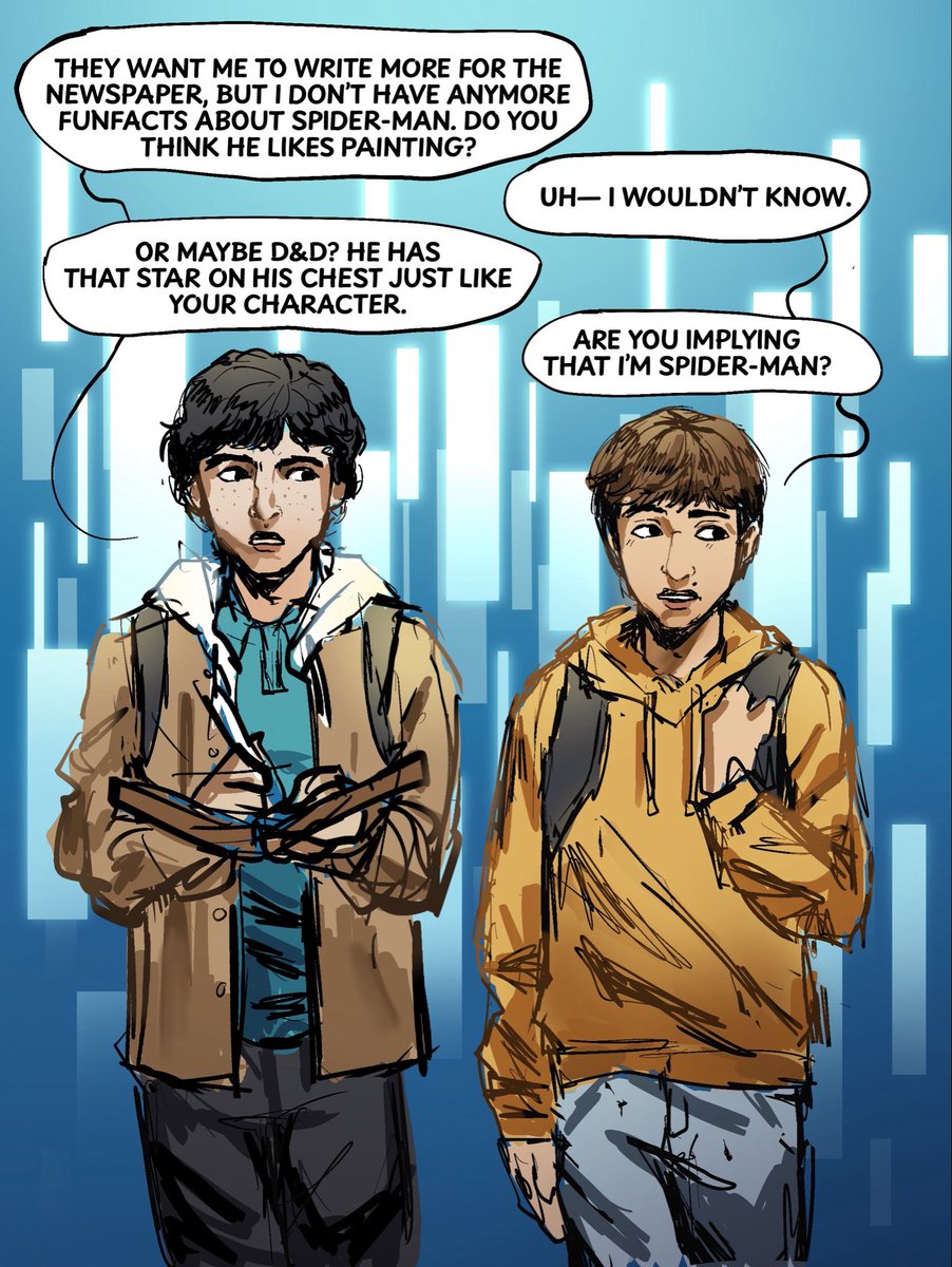 DuskRo_se's tweet photo. sort of a style study #byler #spideywill #spidermanau https://t.co/bCKuJ6DrvI
