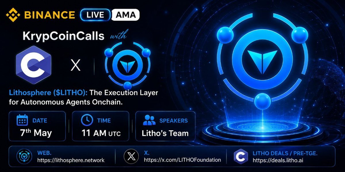 KrypCoinCalls's tweet photo. #KrypCoinCalls Binance Live AMA Series With #Lithosphere

🕰️ Date: 07th, August, 11:00 AM UTC

🏠 Venue: https://t.co/2wVdxdluV1

🎙Speakers : Litho's team

〽️ Rules:
1️⃣ Follow:

@KrypCoinCalls
&amp; 
@LITHOFoundation

2️⃣ Like &amp; Retweet
3️⃣ Comment Your Questions. https://t.co/O4Ie7FvfJz