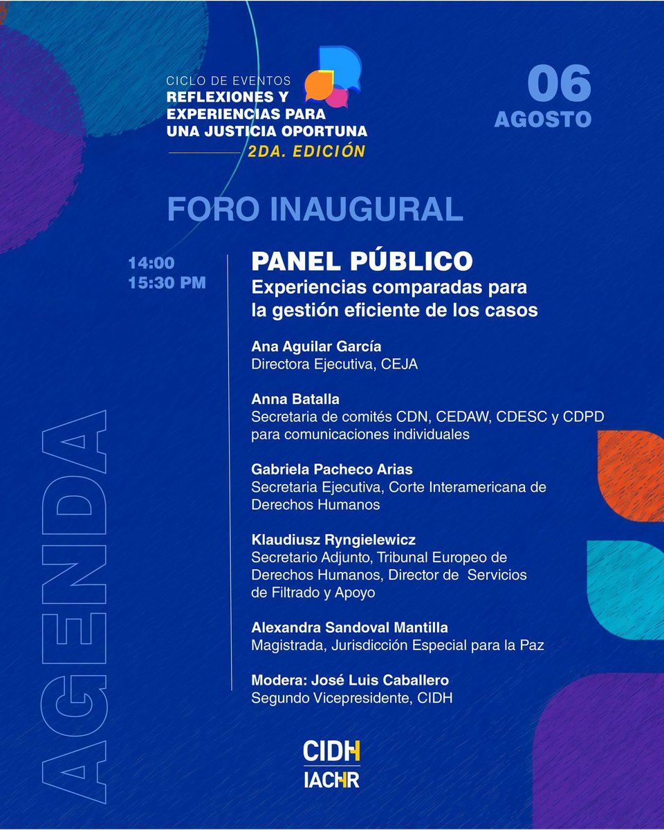 CEJAoficial's tweet photo. 🌎 El CEJA participará hoy en el panel "Experiencias comparadas para la gestión eficiente de los casos", organizado por la Comisión Interamericana de Derechos Humanos (CIDH).
🗓️ 6 agosto
🕜 13:30–15:30 (CHILE)
💻 Transmisión por Zoom. Regístrate aquí 🔗https://t.co/4VLl1hgPbV https://t.co/EOwOs30uSI