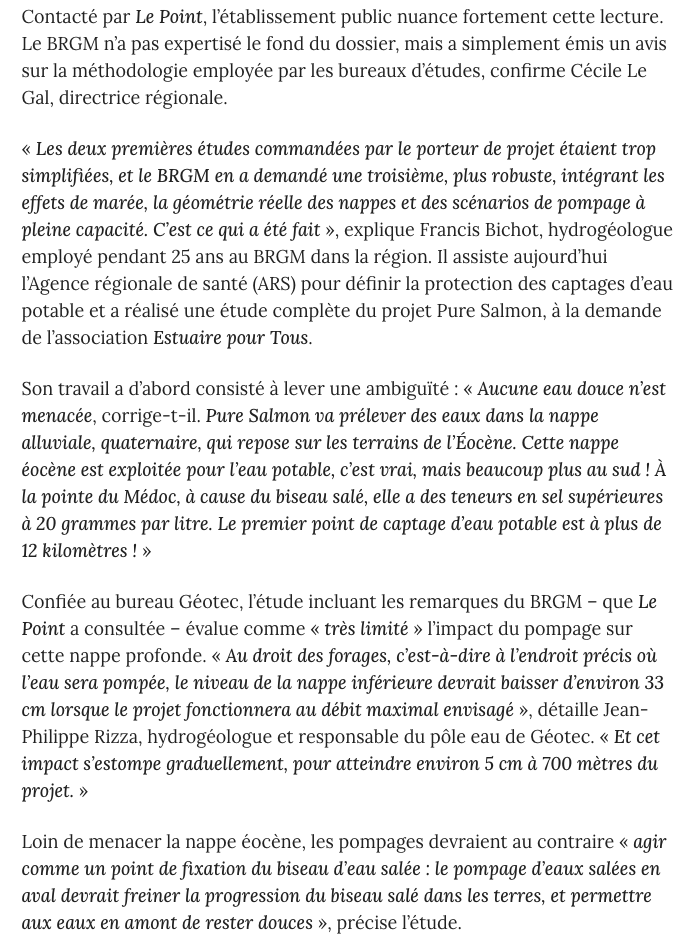 GeWoessner's tweet photo. Cette désinformation est invraisemblable. Le BRGM n'a PAS émis de réserves sur le projet Pure Salmon, qui ne menace EN AUCUN CAS la nappe d'eau douce. ⬇️
#Gironde #Saumon 
https://t.co/tqnmuiOJqa https://t.co/raS03rKyDa