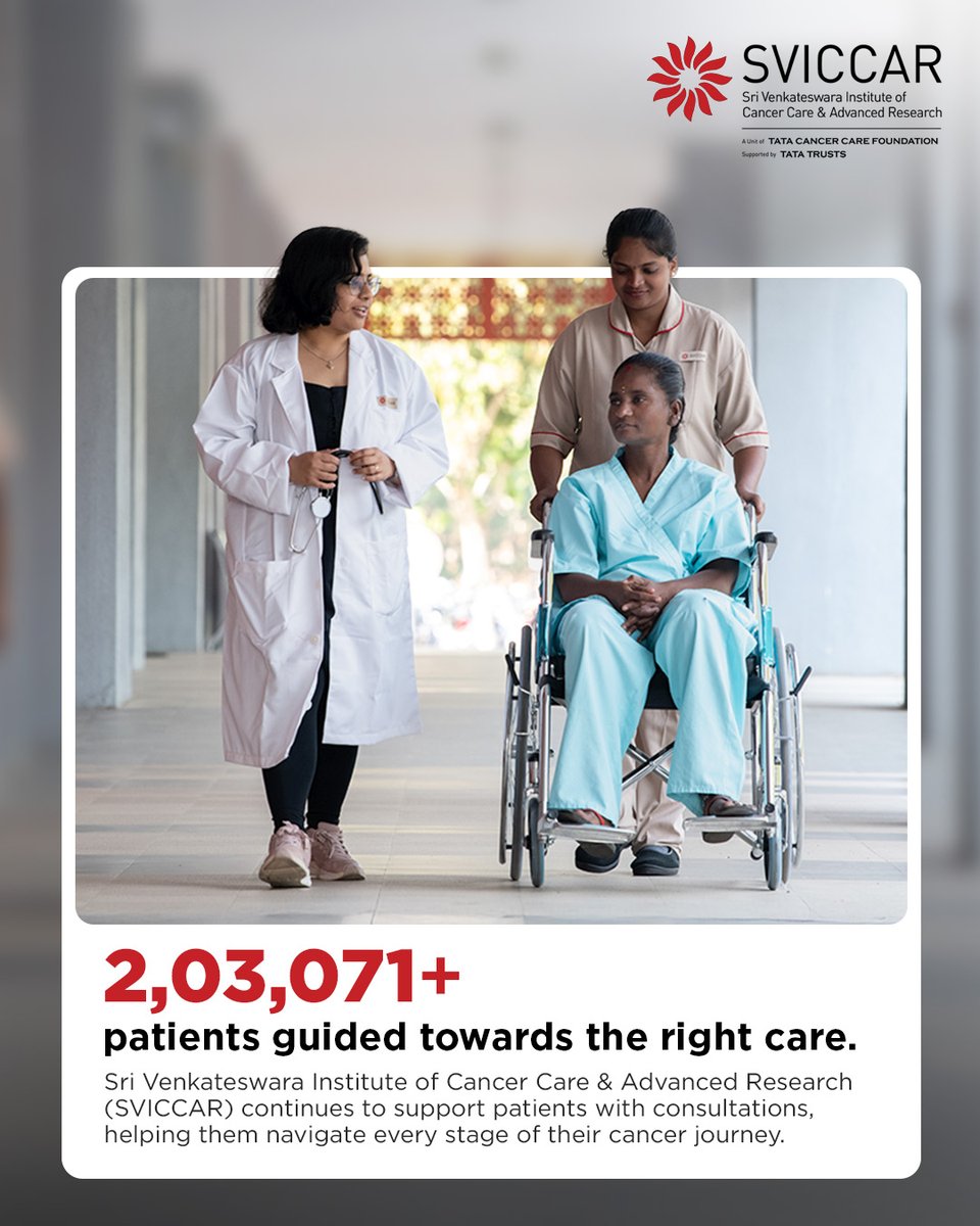 tatacancercare's tweet photo. Care comes in many forms.
For us at Sri Venkateswara Institute of Cancer Care and Advanced Research, we believe that care is providing holistic support and ensuring that we walk alongside the patient on every step of their road to a cancer-free life.
#TCCF #SVICCAR https://t.co/rhMEvhMGqP