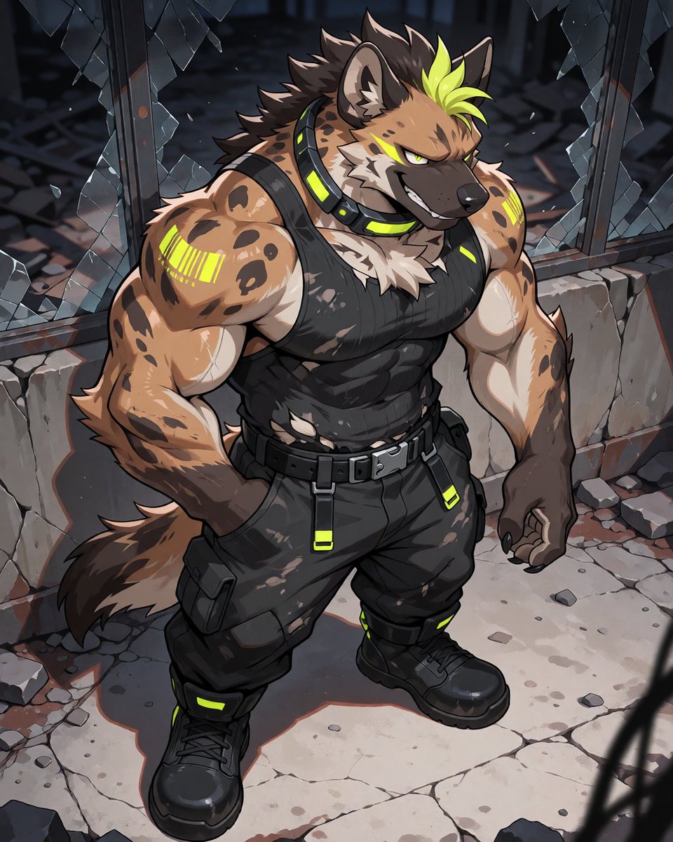 DD_novel's tweet photo. 宿敵サイバーハイエナくん
電気の能力持ち
#furry #AIart https://t.co/E3EHMCAPkp