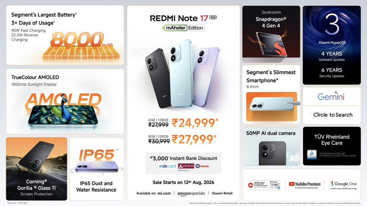 stufflistings's tweet photo. Redmi Note 17 launched in India. https://t.co/jZfpC1z90X