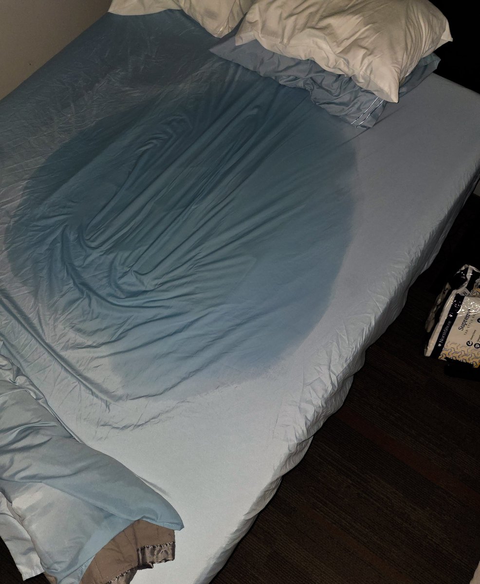 WetAndExposed's tweet photo. When you're an adult away for work &amp; have to pack your own bed sheets and blankets because you havent outgrown bedwetting yet.. 250am Woke up &amp; couldnt stop my flow... Will I piss the bed a 3rd time? Completely pathetic.  #gaypiss #omorashi #pisskink #pissedhimself #gaybedwetter https://t.co/WgkQ9gNC09