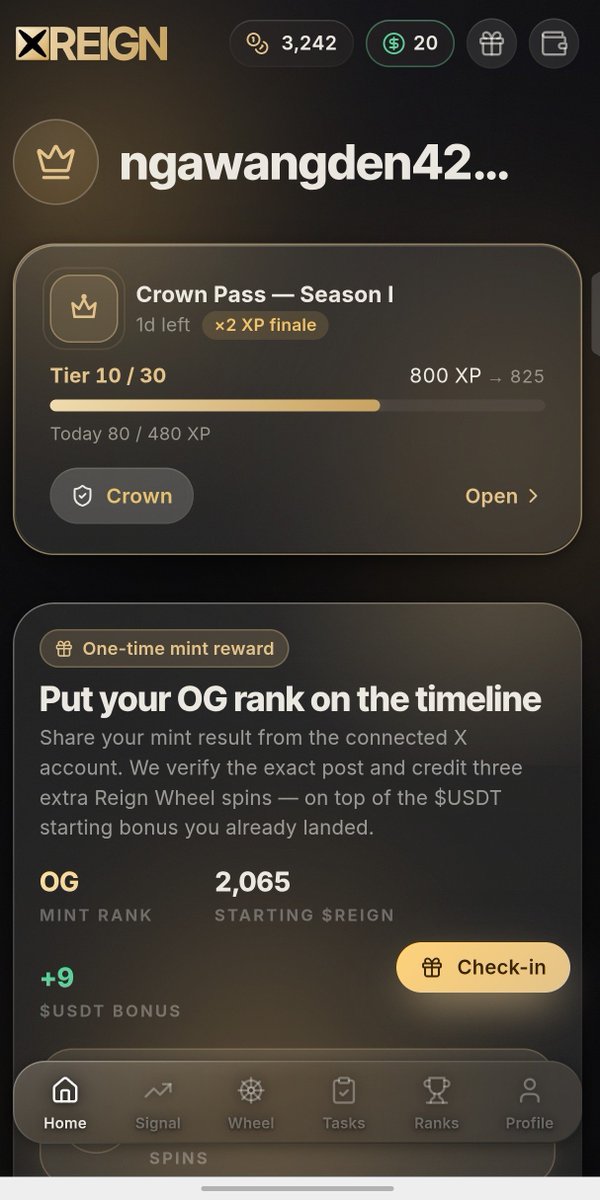 NgawangDen42768's tweet photo. Good Morning guys,  while going through X, I came across REIGN by @xreign_app. 

Connect your X account, get scored on age, followers and activity, then mint free $REIGN plus a guaranteed USDT bonus. 

They mentioned TGE is set in Sept 1.

If you guys are interested join : https://t.co/sfg19xKn8s