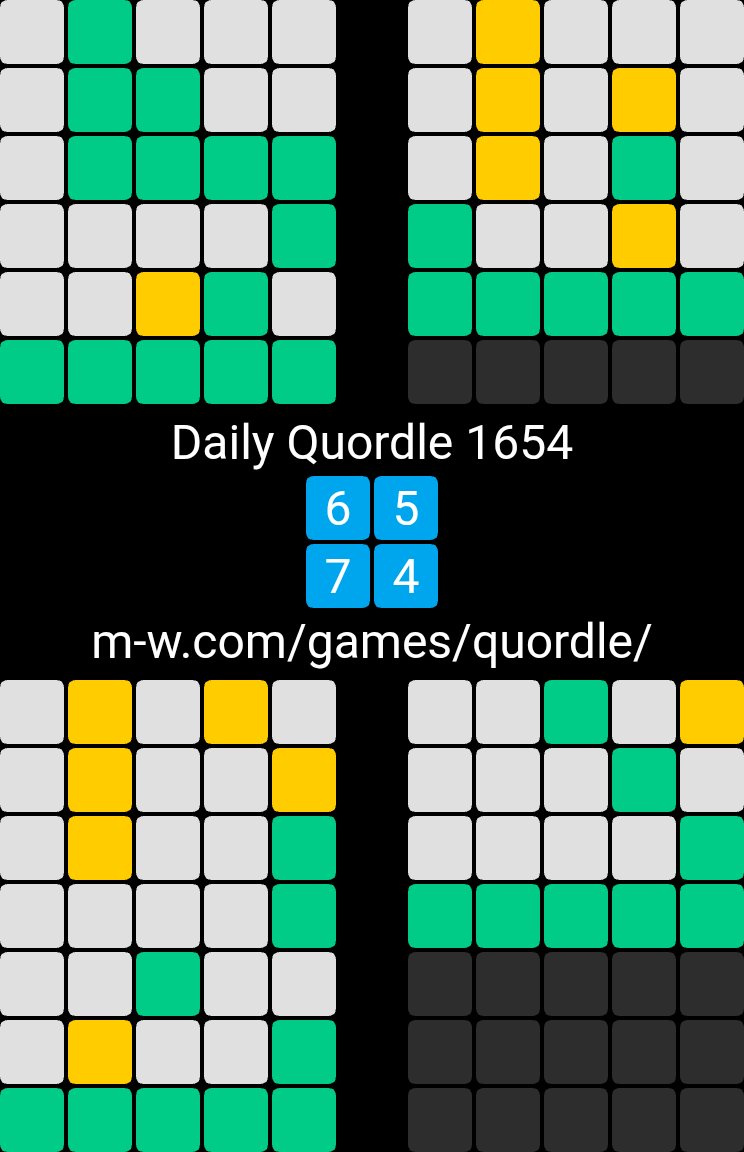 MzKTEE's tweet photo. 🙂 Daily Quordle 1654
6️⃣5️⃣
7️⃣4️⃣
https://t.co/IyVQh5dlek https://t.co/O28n1RAcMR