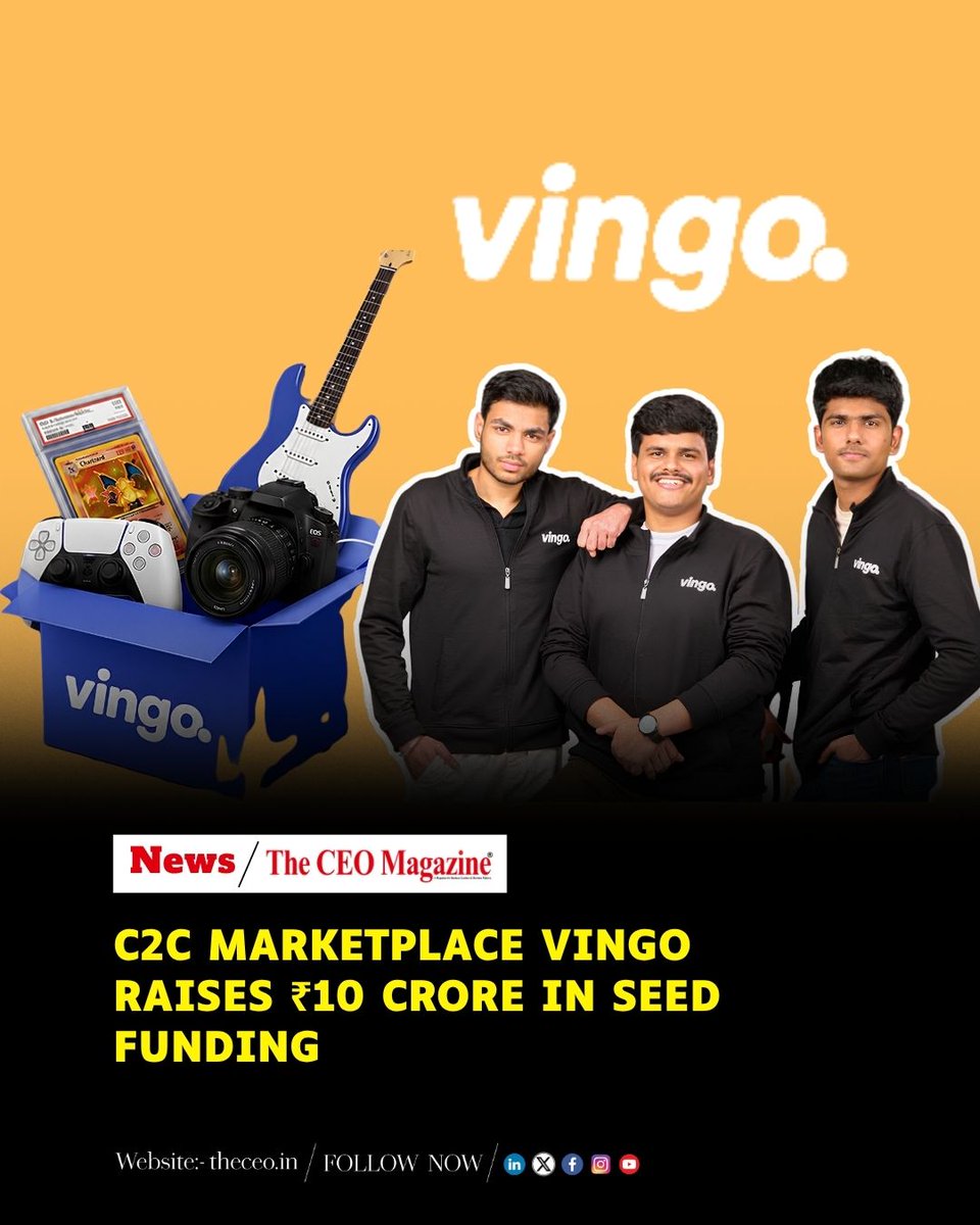 TheCEO_Magazine's tweet photo. Vingo, founded by Parth Sarthi, Saransh Goyal, and Krish Vashistha, has raised ₹10 crore in seed funding led by IndiaQuotient to strengthen its C2C marketplace.
More: https://t.co/6QccLf2Ze1
#Vingo #StartupFunding #Marketplace https://t.co/AxtMtTyQtT