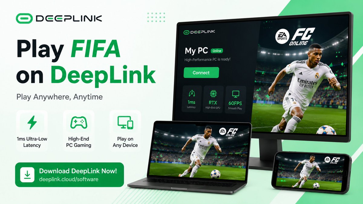 DeepLinkGlobal's tweet photo. ⚽ Playing FC Online?
Play anywhere with DeepLink.

Low latency, smooth gameplay, and high-end PC performance.

Download👇
https://t.co/LP0ZH6lNwN

#DeepLink #CloudGaming https://t.co/b1WYDZ0Sz4