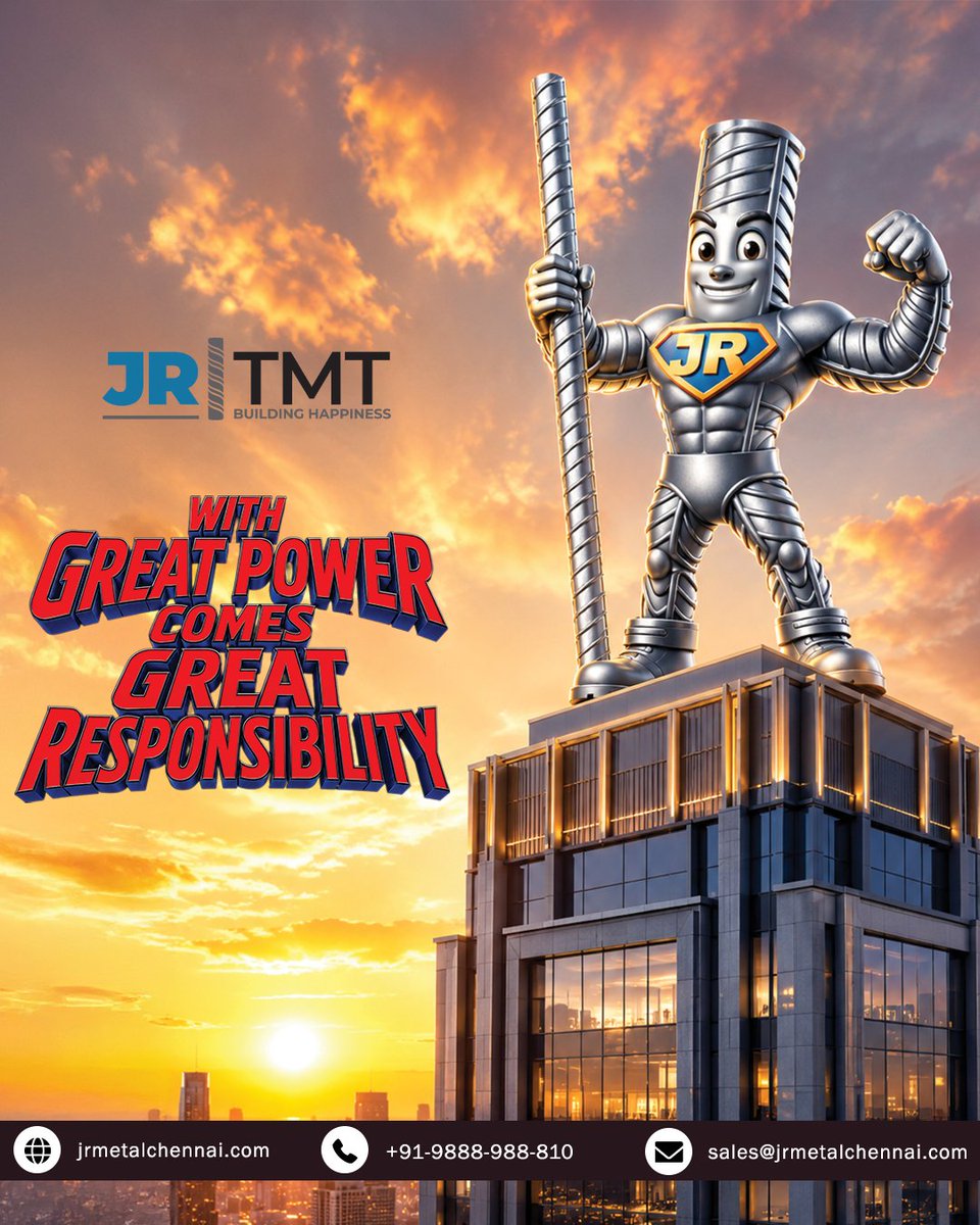 jrtmt_official's tweet photo. "With Great Power Comes Great Responsibility." 🏙️
Safeguarding your dream home demands ultimate strength and total responsibility. That’s why JR TMT is engineered to protect what matters most! 💪
#JRTMT #BuildingHappiness #WithGreatPowerComesGreatResponsibility #TMTBars https://t.co/wywN9qyQrH