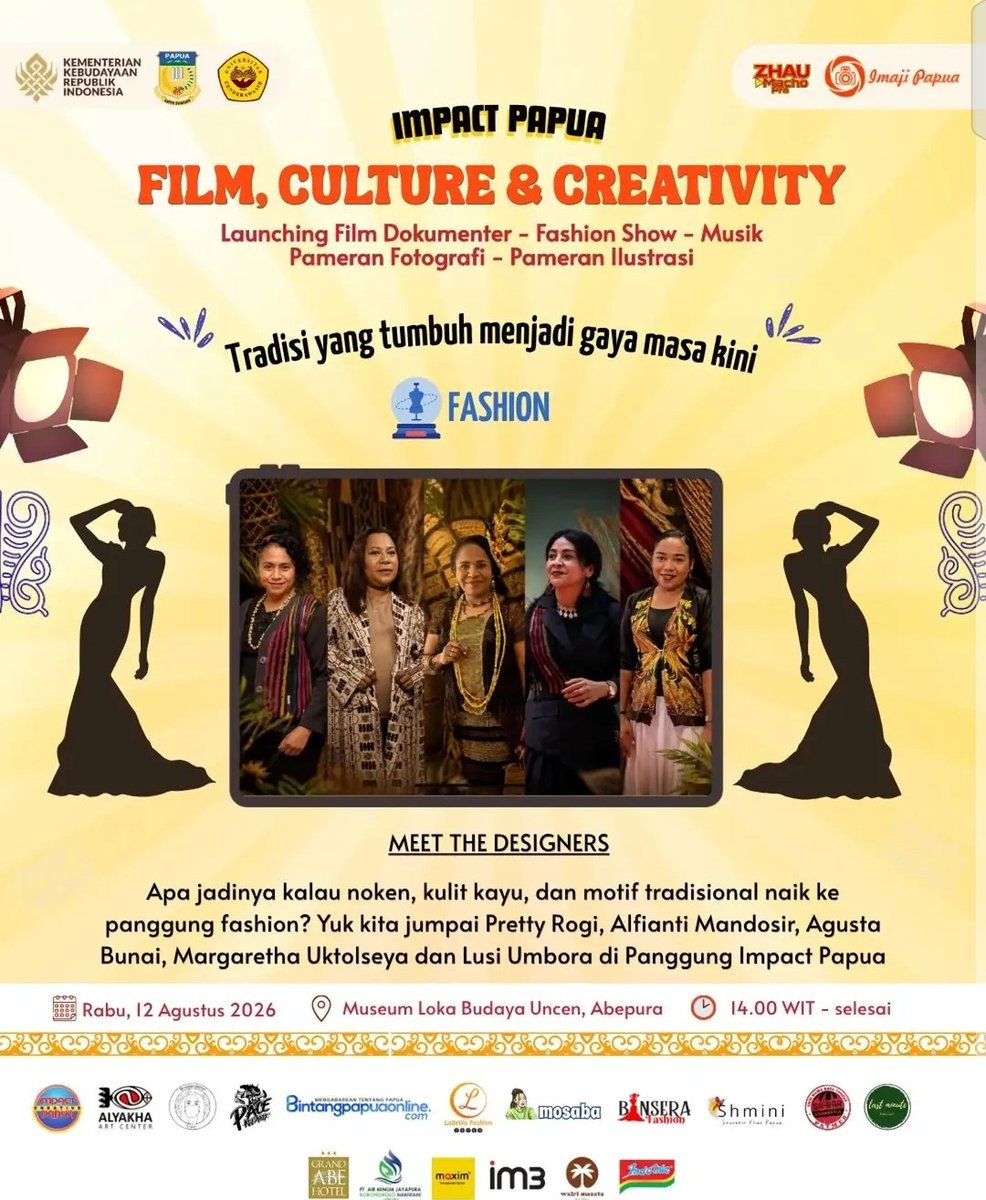 AjengMtr's tweet photo. Saksikan film dokumenter yang mengangkat kisah-kisah inspiratif dari Tanah Papua.

Temui para desainer yang menghadirkan kekayaan budaya Papua melalui karya-karya fashion mereka.

Nikmati pertunjukan musik yang sarat energi, pesan, dan makna. https://t.co/fHGhJsfQHh