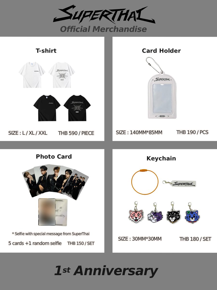 SuperThai_'s tweet photo. 🛒 SuperThai 1st Anniversary Official Merchandise Pre-order

🛍️ Pre-order Period: 5–20 สิงหาคม 2026
📲 Pre-order ผ่าน Google form : https://t.co/nWQuCjYISd

🔺 โปรดอ่านก่อนสั่งซื้อ
คำสั่งซื้อจะสมบูรณ์เมื่อทีมงานตรวจสอบการชำระเงินเรียบร้อยแล้ว
สินค้ามีจำนวนจำกัด ขอสงวนสิทธิ์จนกว่าสินค้าจะหมด
สินค้า Pre-order สามารถรับได้ภายในงาน SuperThai 1st Anniversary วันที่ 22 สิงหาคม 2569 เท่านั้น ไม่มีบริการจัดส่ง
Card Holder ราคา 190 บาท/ชิ้น จำหน่ายเฉพาะภายในงาน และไม่เปิดให้ Pre-order
กรุณาตรวจสอบข้อมูลให้ถูกต้องก่อนส่งแบบฟอร์ม

🔺Note
Your order will only be confirmed after payment has been verified.
Merchandise is available while supplies last.
All pre-order items must be collected at the SuperThai 1st Anniversary Event on 22 August 2026. Shipping is not available.
The Card Holder (THB 190 / Piece) will be available for purchase at the event only and is not included in this pre-order.
Please ensure all information provided is accurate.

#SuperThai 
#Superniversary1stYear