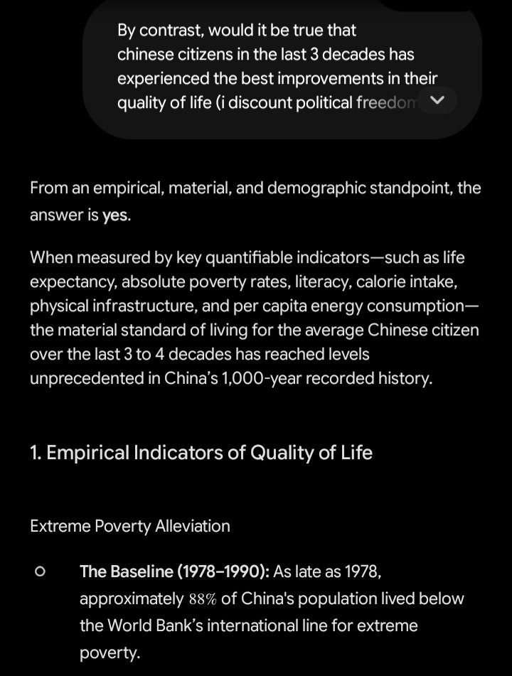 query70's tweet photo. @YepItsF_cked @owenwicks268488 @OopsGuess "enslave chinese citizen" you said 

 I did quick research with google AI 

to test your hypothesis 

"In the last 3 decades has the chinese citizens quality of life's ⬆️ vs their past 1000 years of written history"

Finding: LAST 30 years is their GOAT 👍 https://t.co/UvfYgqFxBX