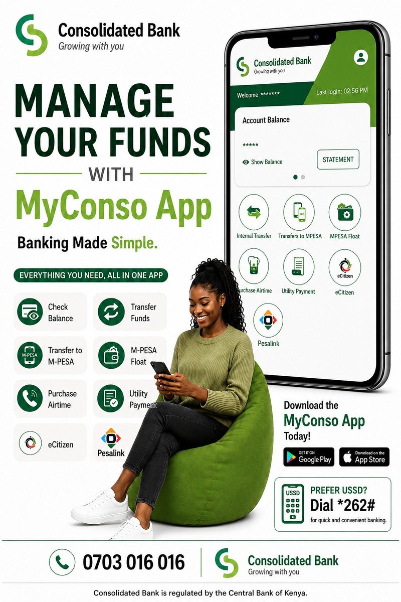 consolidatedKe's tweet photo. Your money deserves VIP treatment😃. 
Download MyConso App and bank from anywhere, anytime!

 #BankSmart #mobilebanking https://t.co/qMAcr0i8Ne