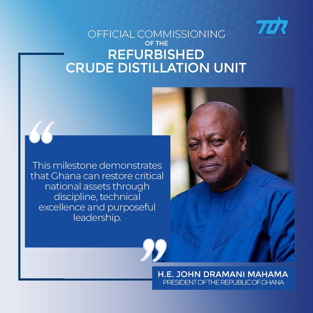 TemaOilrefinery's tweet photo. The President, H.E. John Dramani Mahama, was clear in his vision: the driving pillars are Discipline, Technical Excellence, and Purposeful Leadership | 1st August, 2026.
#TORIsBack
#TORReset
#EnergySecurity
#BuildingGhanaTogether https://t.co/QSfcixaQDQ