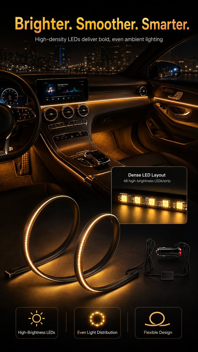 ATOTO_OFFICIAL's tweet photo. Light Up Every Drive 🎶🌈
Discover how ATOTO’s sound-reactive ambient light strips transform your car interior with dynamic colors and music-sync effects.

Read more:
https://t.co/x7QL5O1HES

#ATOTO #AmbientLighting #CarInterior #RGBLighting #CarAccessories https://t.co/rbWSyGRHYr
