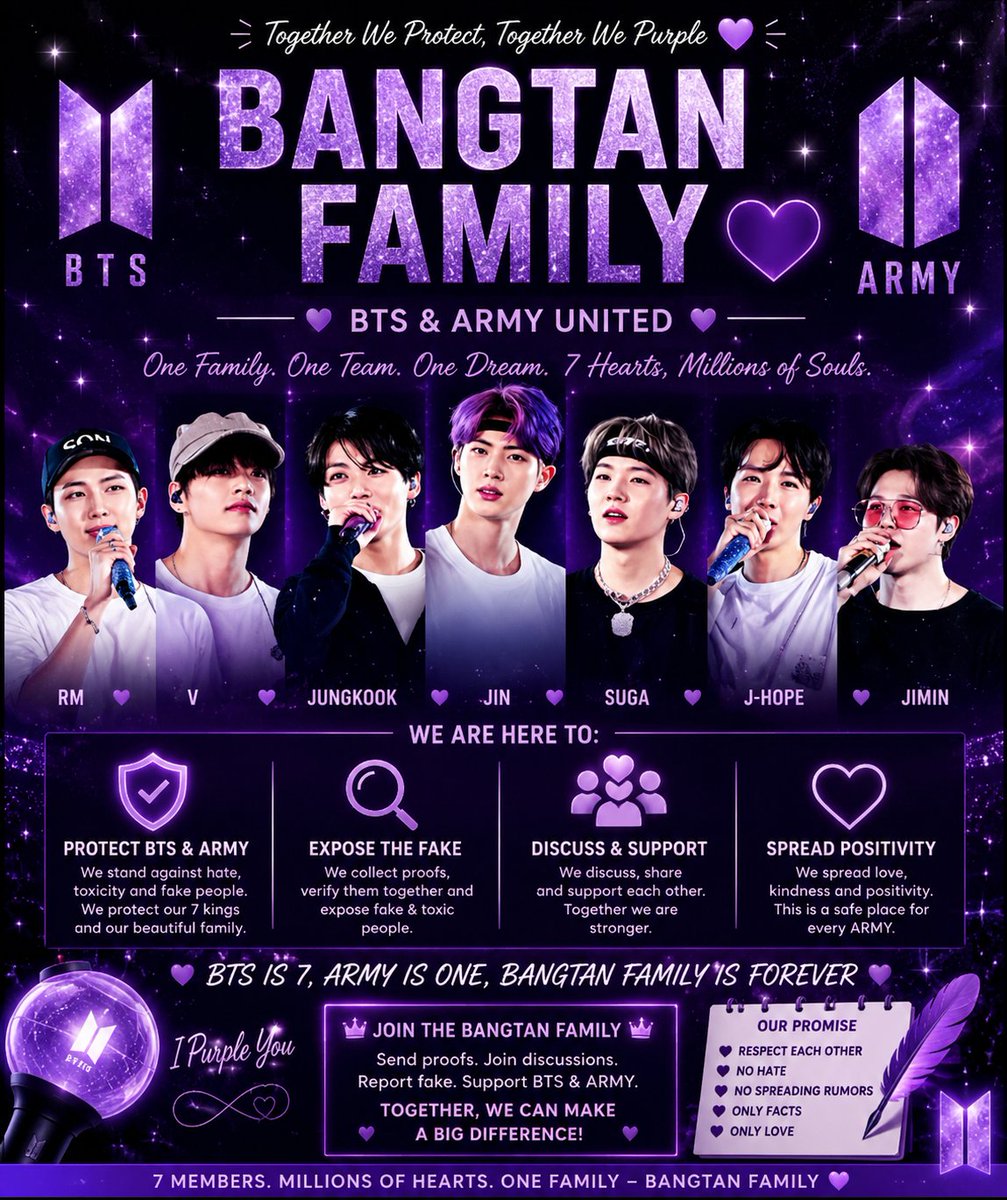 SudaSuga's tweet photo. WELCOME TO THE BANGTAN FAMILY 💜
ARMY 💜 We created this group for discussion and support of BTS and ARMY Exposing fake people, exposing Sasaeng Group We post only on the basis of correct proof.
If you want to join our group, please send a request. https://t.co/ARqFyll4q4