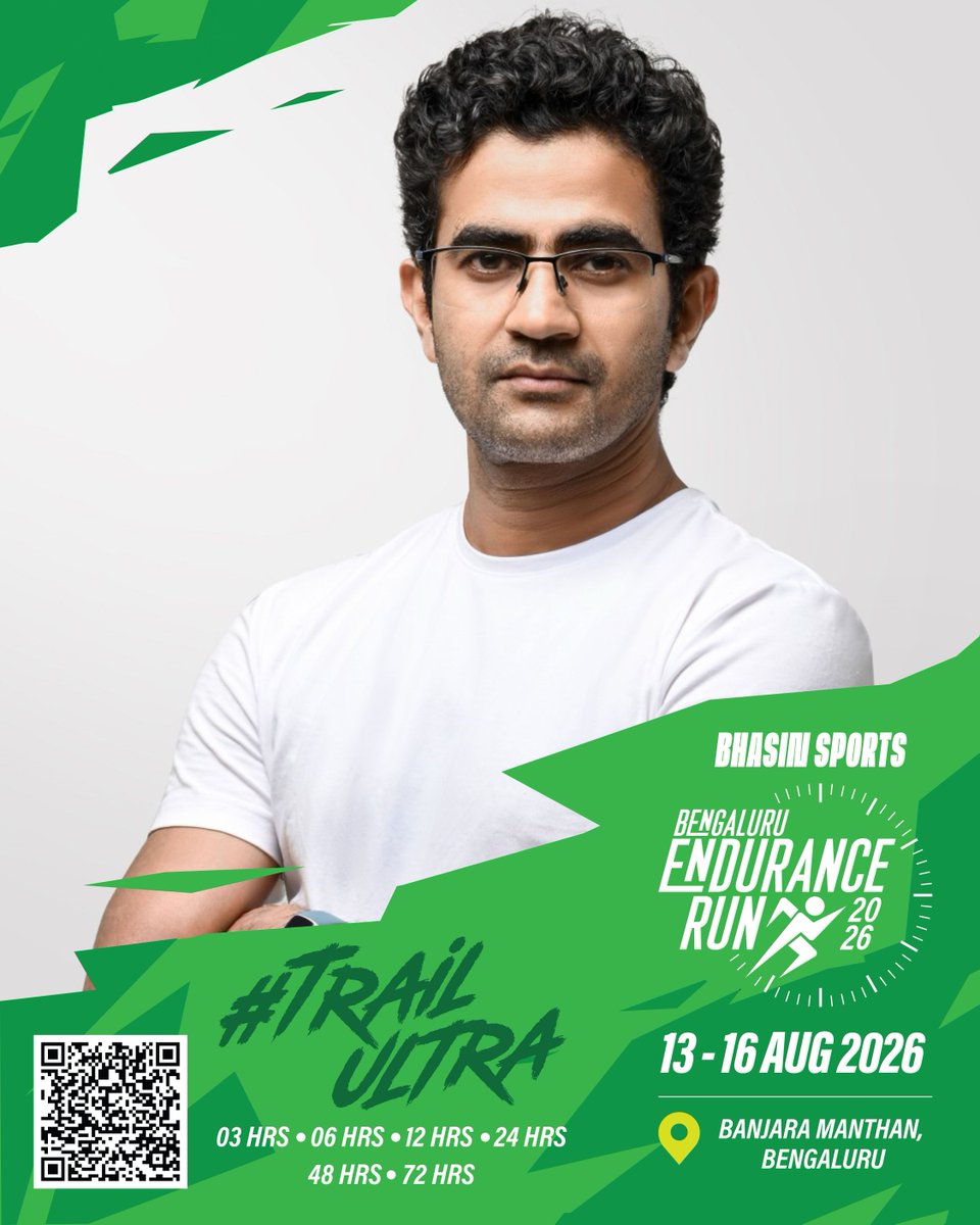 BhasinSports's tweet photo. 🏃‍♂️ How far can you go when there is no finish line?

No cut-offs. No pressure. Just time, grit, and determination.

📅 13–16 August
📍 Bengaluru
⏱️ 3 Hrs • 6 Hrs • 12 Hrs • 24 Hrs • 48 Hrs • 72 Hrs

Come find your limits. Then go beyond them.

#BengaluruEnduranceRun #BER2026 https://t.co/cU6GtgEIce