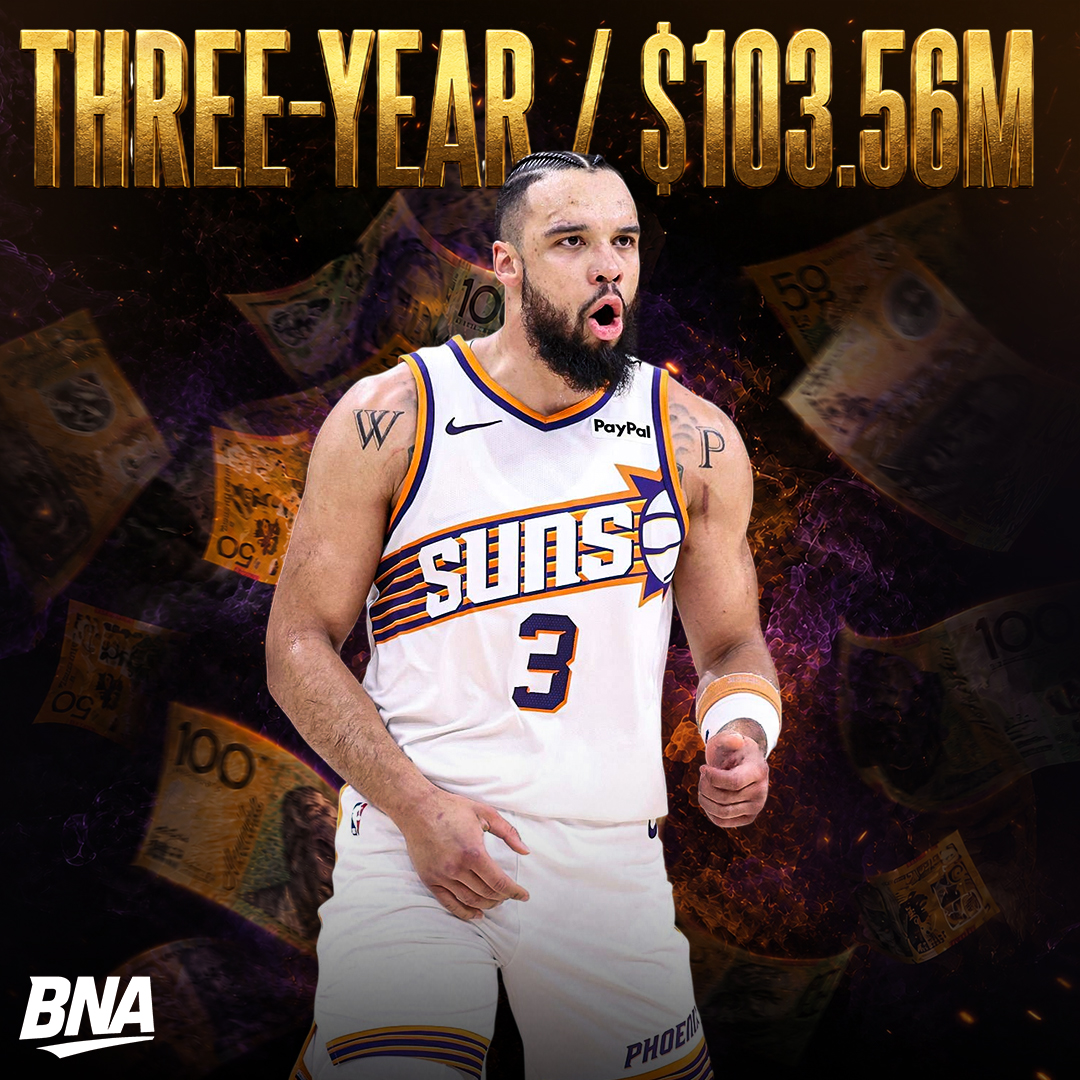 AusBballnews's tweet photo. 🚨 Dillon Brooks is staying in Phoenix.

The Suns forward has agreed to a three-year contract extension worth approximately A$103.56 million, keeping him in Phoenix through the 2029-30 season. 🔥

#dillonbrooks #phoenixsuns #nba #sports #hoops #basketball #bna https://t.co/7ZfruuiRsI