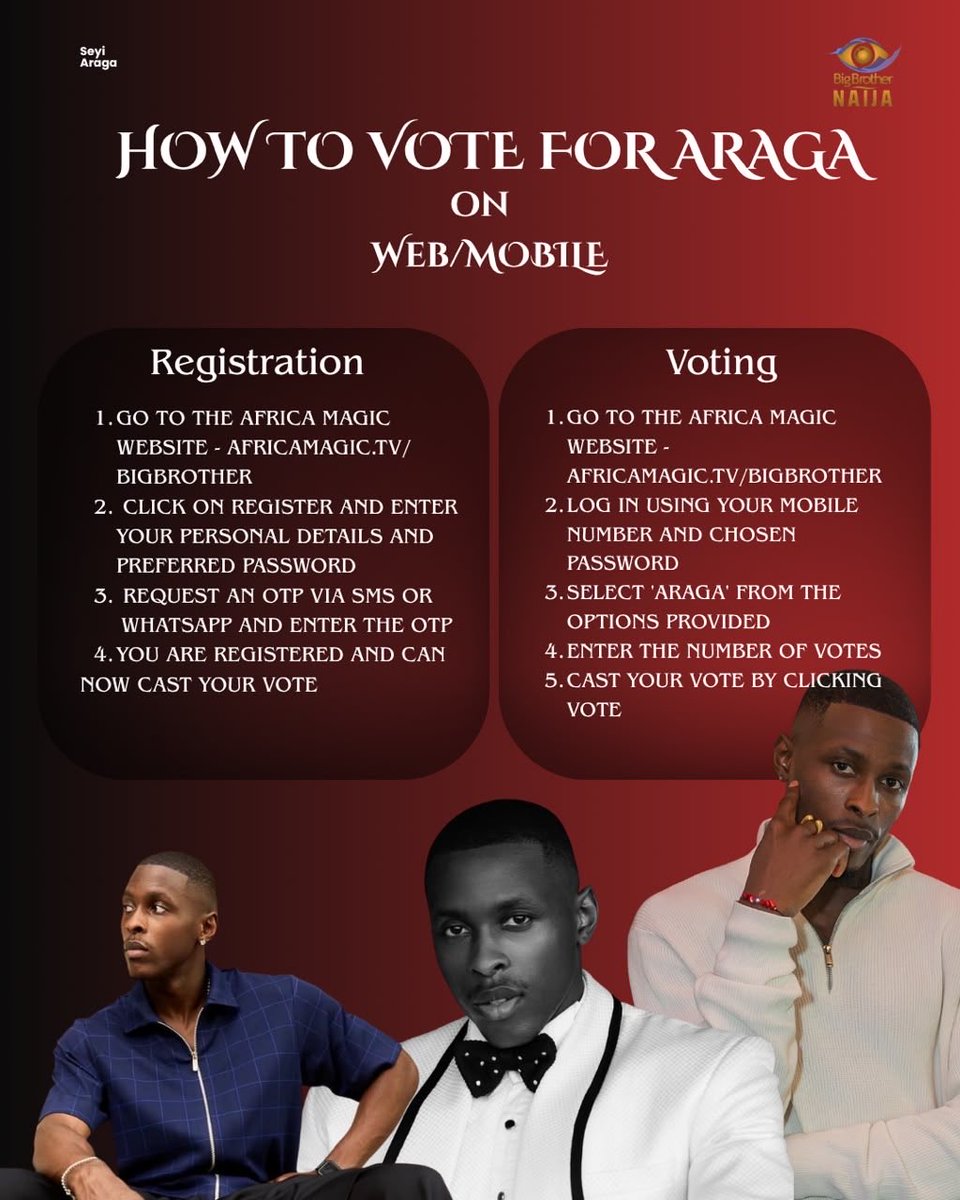 araga_hqoff's tweet photo. Good morning ARAGANG, today is the last day of voting 

Please vote for Araga to keep him in the competition 

VOTE ARAGA 
SUPPORT ARAGA 

#AragangsforAraga
#BBNaija https://t.co/db6P0LRKyw