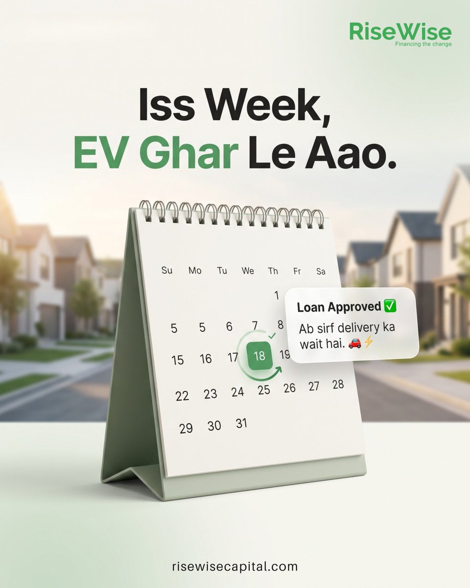 RisewiseCapital's tweet photo. 📅 Iss week, EV ghar le aao! ⚡
Fast approvals ✔️
Flexible EMIs ✔️
Electric 2W & 3W financing made easy.
Visit: https://t.co/vjl4eS6fLu
#RiseWiseCapital #EVLoan #EVFinance #GoElectric #ElectricMobility https://t.co/2k9hKlAgR6