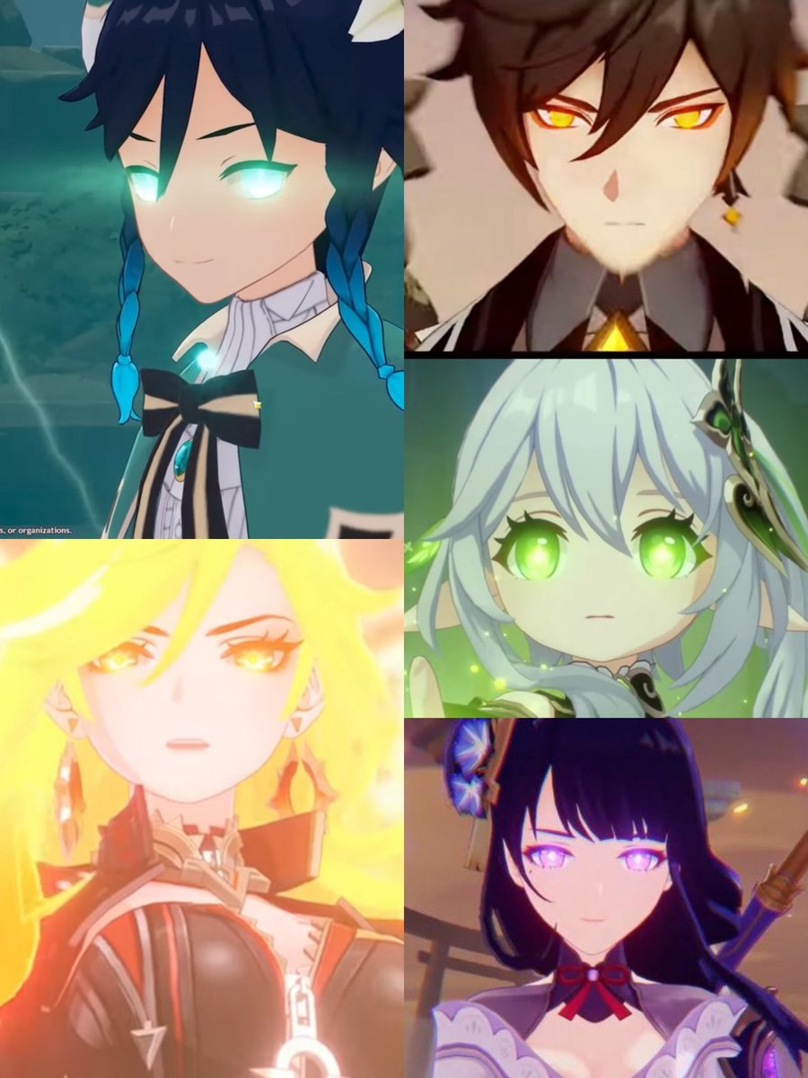 Windeliaa_'s tweet photo. When the other gods' eyes glow, it's usually only the symbols in their irises that light up But Venti's and Zhongli's eyes glow completely

And now that we've seen every god, Venti's eyes are still the brightest of them all https://t.co/S3mGhVDgsE