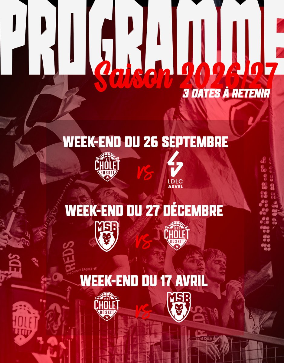 CB_officiel's tweet photo. En attendant la sortie officielle du calendrier de la saison de Betclic Élite, voici 3 dates à retenir :

🏠 La première journée à domicile face à l'ASVEL.

🦁 Les deux derbys face au Mans.

Les jours et les horaires seront communiqués dès que possible !

#CBFAMILY https://t.co/P7Nqw9k9Vw