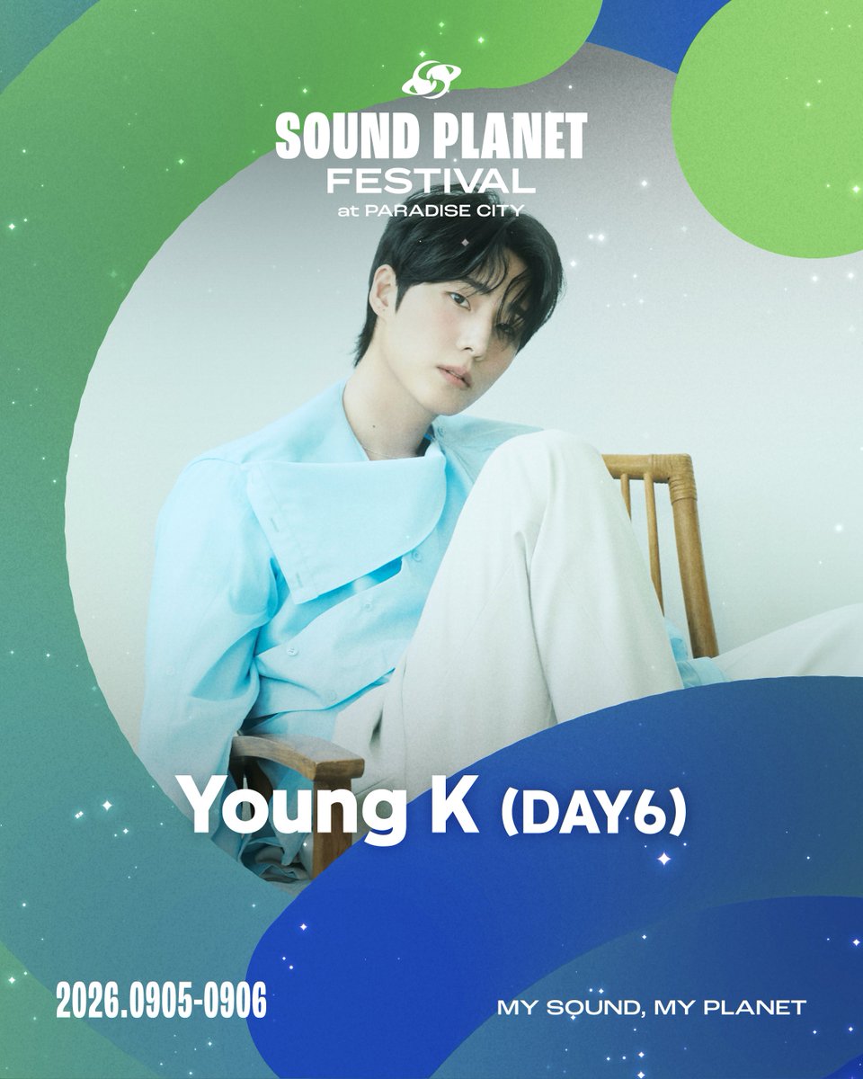 soundplanetfest's tweet photo. ✦ Young K (DAY6)

Young K는 밴드 DAY6의 베이시스트이자 보컬, 
그리고 자신만의 감성을 담아내는 작사·작곡 능력을 갖춘 싱어송라이터로, 
DAY6의 대표곡을 비롯한 다수의 곡 작업을 이끌어 왔습니다. 

섬세한 표현력과 탄탄��� 라이브 퍼포먼스로 
자신만의 음악적 색깔을 펼쳐 나가고 있는 Young K는 
2023년 9월 첫 솔로 정규앨범 'Letters with notes'를 발매한 이래 솔로 아티스트로서도 음악 세계를 꾸준히 확장해 오고 있습니다. 

최근에는 두 번째 정규 앨범 'YOUNGEST'를 발매하며 
타이틀곡 'Shut The Door'가 국내외 주요 음원 차트 1위를 기록, 
솔로 아티스트로서의 존재감을 다시 한번 입증했습니다. 
이어 월드 투어를 시작하며 글로벌 무대로 활동 영역을 넓혀가고 있습니다. 

⁺˚⋆｡°✩₊˚‧⁺♬⋆͛₊˚‧⁺ *⁺˚⋆｡°✩₊˚‧⁺♪⋆͛*

𝐒𝐎𝐔𝐍𝐃 𝐏𝐋𝐀𝐍𝐄𝐓 𝐅𝐄𝐒𝐓𝐈𝐕𝐀𝐋 𝟐𝟎𝟐𝟔
My Sound, My Planet

2026. 09. 05(SAT) – 09. 06(SUN)
파라다이스시티(PARADISE CITY)

#사운드플래닛페스티벌2026 #SoundPlanetFestival2026
#MySoundMyPlanet #사플페 #SPF #YoungK