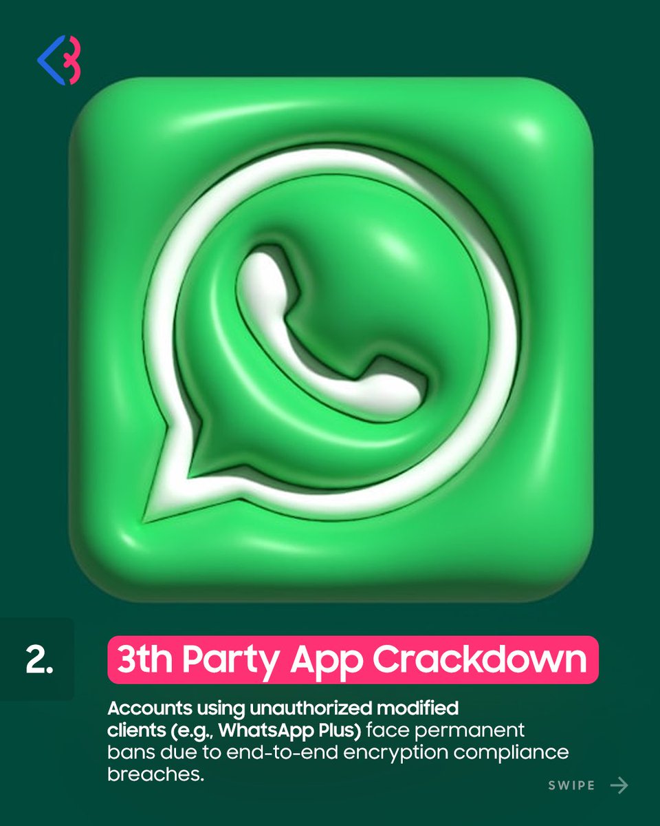 BuyFansOfficial's tweet photo. WhatsApp escalates global account suspension enforcement:
β’ Strict algorithmic filtering against automated bulk messaging
β’ Zero tolerance for modified third-party clients
β’ Mandatory shift toward official Business API standards
#BuyFansTips #buyfans #WhatsApp #Cyber https://t.co/IlkFRnrWhc