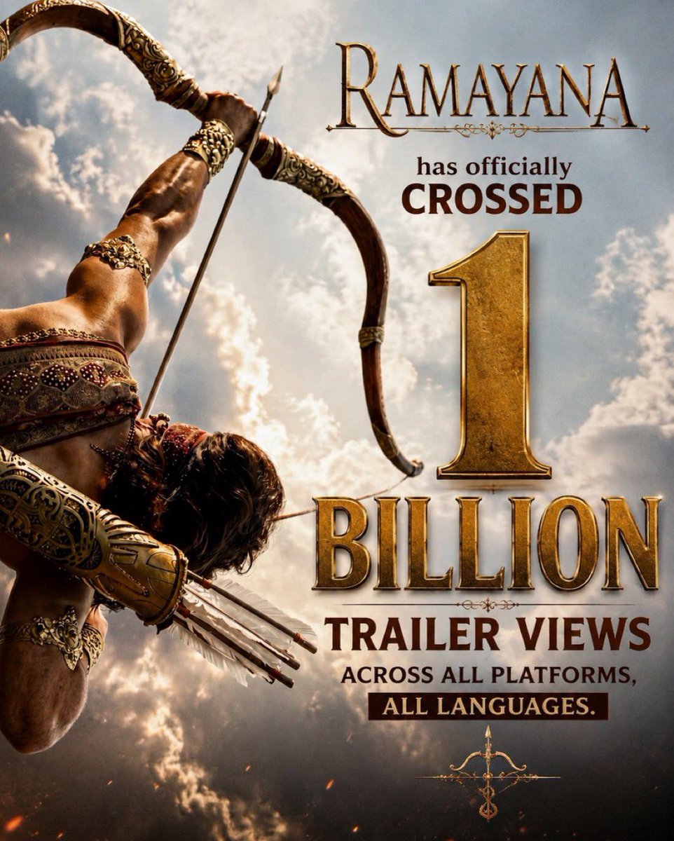 Its_CineHub's tweet photo. #Ramayana Trailer has crossed 1 Billion Views Globally which is EVEN BIGGER than #AvengersDoomsDay 🔥🤯

INDIAN CINEMA has TRULY ARRIVED🙏🏻 https://t.co/ZFVv89e0Rd