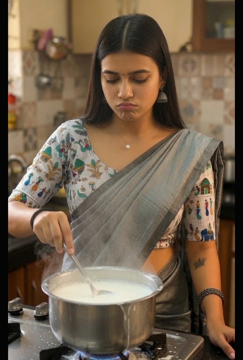 Emilia1430's tweet photo. Atta:Stop acting, I have seen you wearing your sister's dresses secretly if you don't want your secret to come out you better wear this saree 
Me: I got ready in saree as you asked but why are you making me do these rituals like paalu ponginchatam (paal kachal) it's too much  2/2 https://t.co/AYPJX8DR14