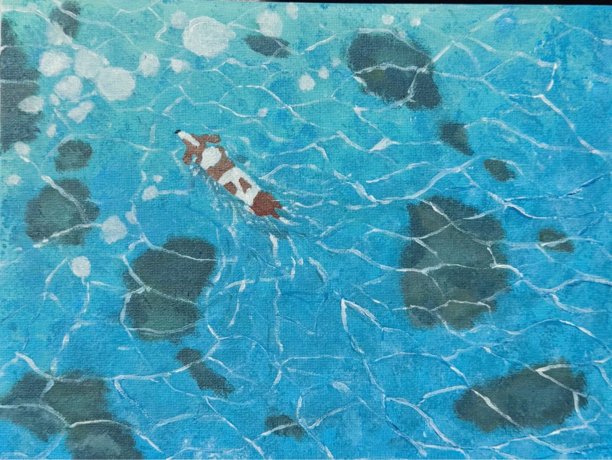 roadhog_KUN's tweet photo. この前いった海で泳がなかったので泳いでるの見たくなって描いてみました！アクリル絵楽しいね https://t.co/qpMNkiVVFw