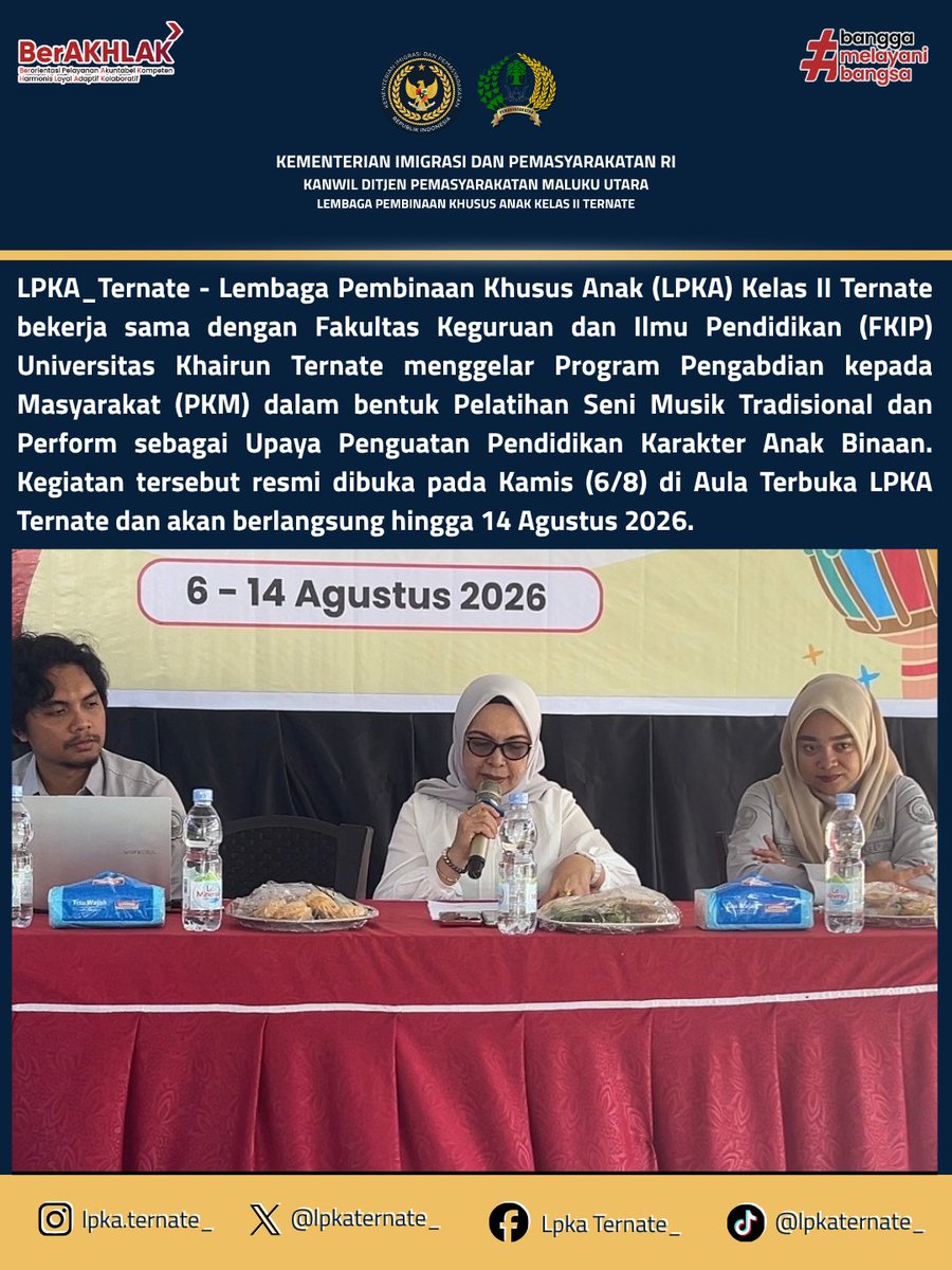 lpkaternate_'s tweet photo. PENGABDIAN MASYARAKAT FKIP UNKHAIR HADIR DI LPKA TERNATE, PERKUAT KARAKTER ANAK BINAAN MELALUI SENI MUSIK TRADISIONAL 

Baca Selengkapnya di:
https://t.co/GfOikp2k8w https://t.co/sKeY9kQ1Ve