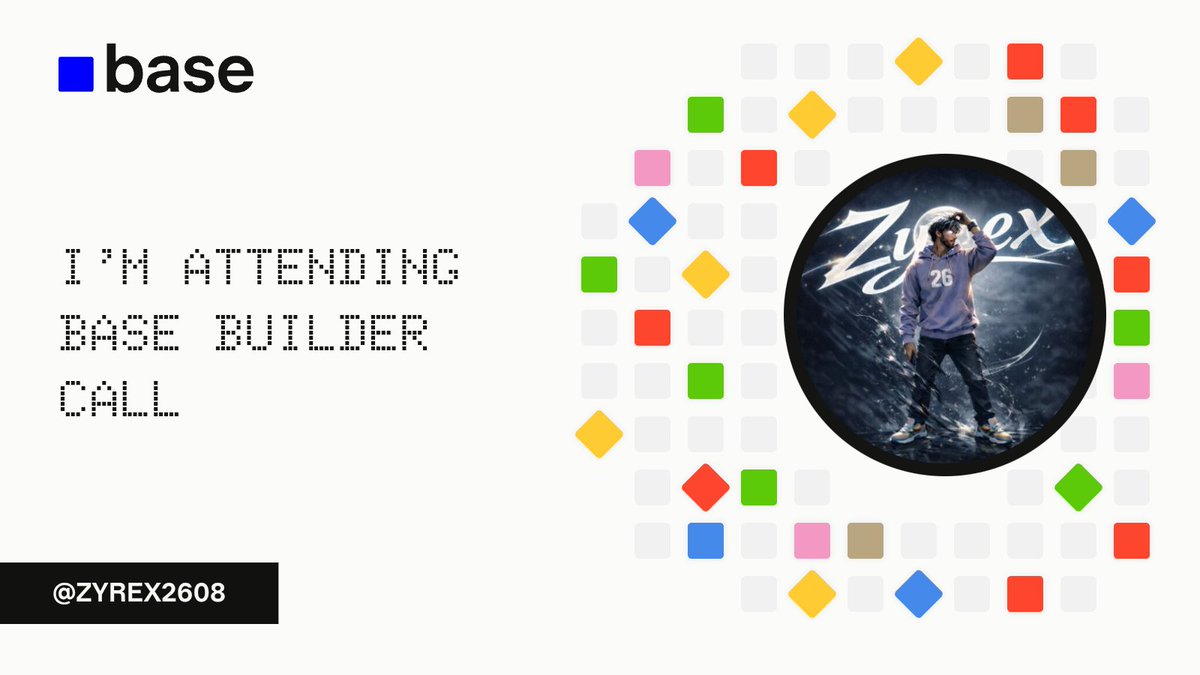 zyrex2608's tweet photo. Going to attend the First Ever @base
Builders call 👀

See you Today at 3:00 p.m. UTC 🟦

Create your own card &amp; share it if you are also Joining 🟦✅
 
🔗 : https://t.co/LM3Q9otK3G https://t.co/2lkbsu3rR1
