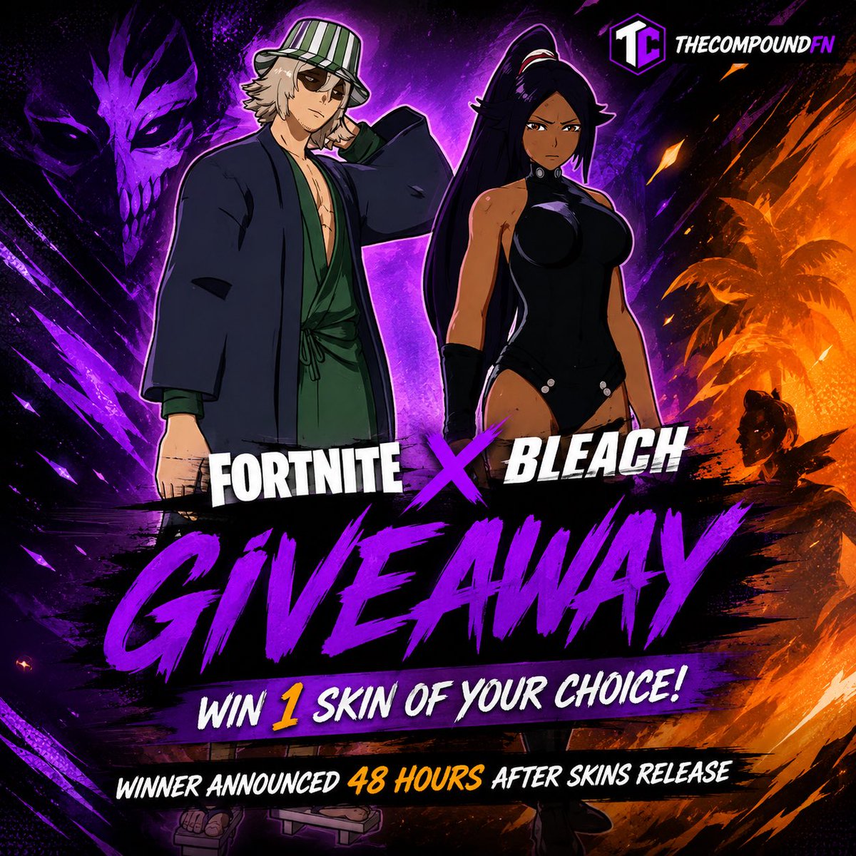TheCompoundFN's tweet photo. 🎁 BLEACH x FORTNITE GIVEAWAY 🎁

To celebrate the new Bleach skins coming to Fortnite, we’re giving 1 skin of your choice to one lucky winner! 🔥

A huge thank you to @KivoraHQ for helping make this giveaway possible! 💜 Please show them some love by following their account as part of your entry.

FREE ENTRY:
🔁 Repost
➕ Follow @KivoraHQ
❤️ Like this post
💬 Comment which Bleach skin you want

🏆 Winner announced 48 hours after the skins release.

Good luck everyone! 💜

If you would like to support us please consider using code: TCPD in the item store.

This giveaway is not sponsored, endorsed, or administered by Epic Games.

#Fortnite #Bleach #FortniteGiveaway #Anime #Gaming
