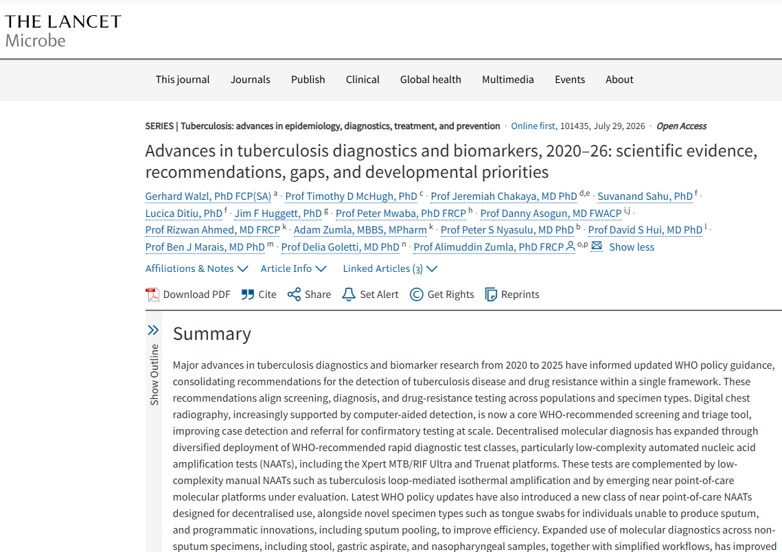 StopTB's tweet photo. Stop TB is proud to contribute to this new @LancetMicrobe review on advances in #TB diagnostics and biomarkers. It highlights progress in AI-supported screening, molecular testing and biomarkers that could transform TB detection: https://t.co/YJrbBSYG4O https://t.co/N2IMdNHtzO